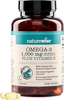 NatureWise Extra-Strength Omega 3 Fish Oil Supplement - 1000mg per Serving - 600 EPA & 400 DHA and Vitamin E - Support for Heart & Brain Health - Lemon Flavor, Non-GMO - 60 Softgels[1-Month Supply]