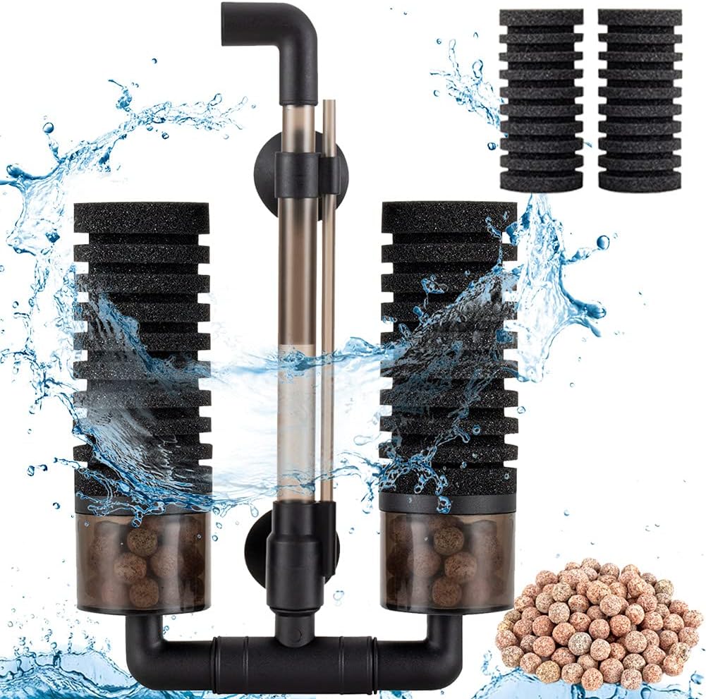 hygger Aquarium Double Sponge Filter Super Biochemical Filter Sponges for Aquarium Fish Tank Up to 150L Aquarium Filter with Media Container for Fish Tank Oxygen Increasing and Cycle (Filter)