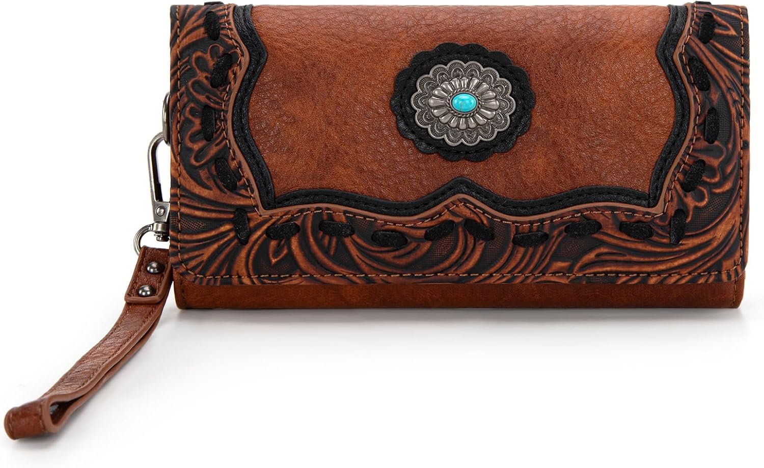 Wristlet Wallets for Women Western Wristlet Purse with Detachable Floral Tooled Concho Collection