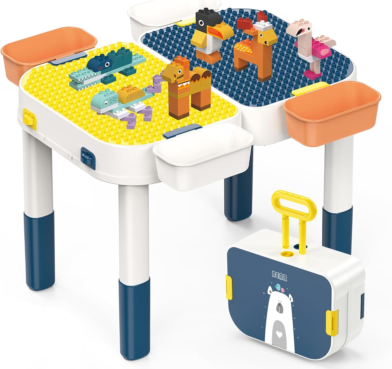 RedCrab Kids Foldable Building Block Table, Children's Multi Activity Play Set with Storage, Kids Play Large Multi Activity Toy - Convertible into Luggage with Wheels