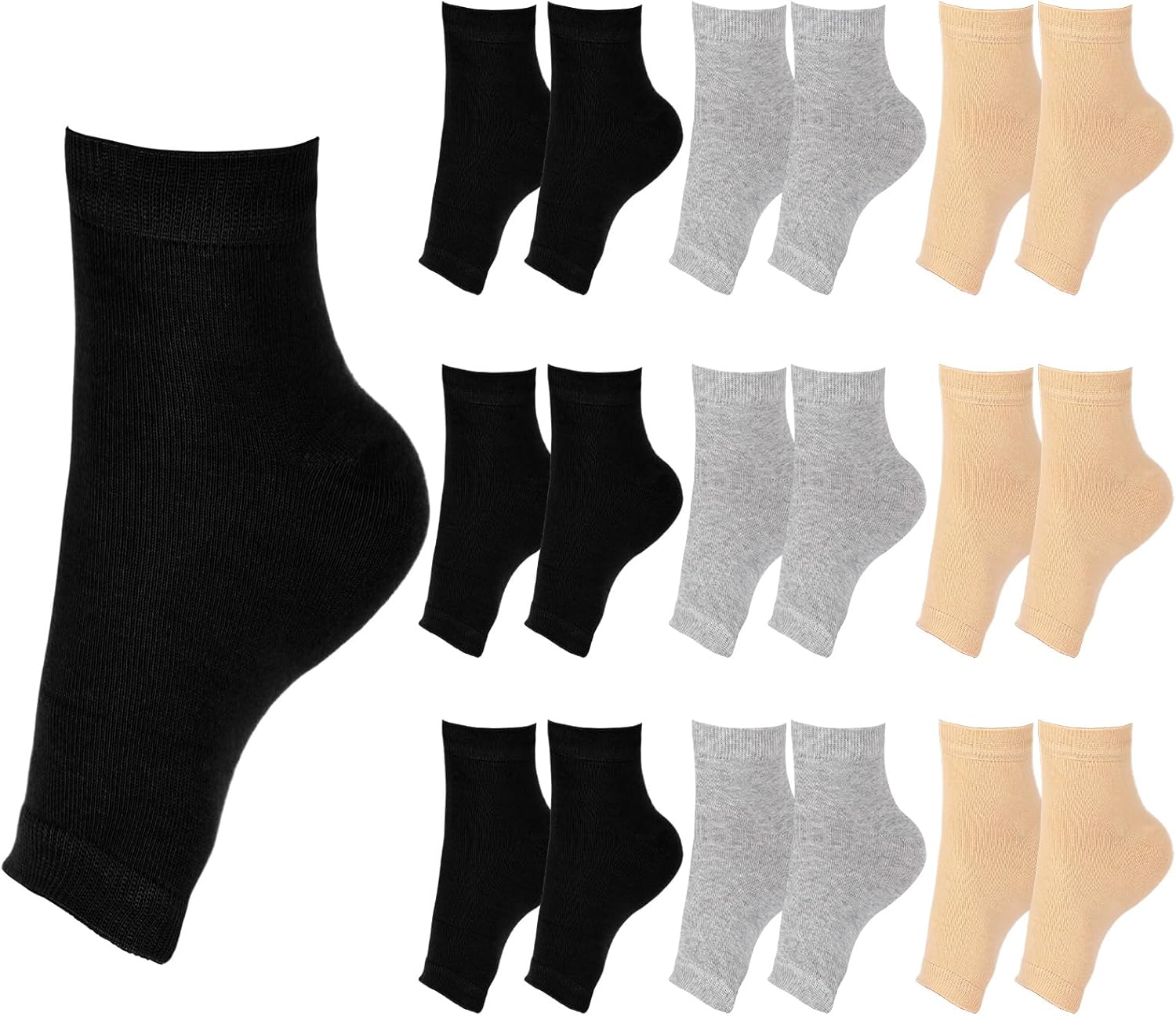 Cuffbow 9 Pairs Toeless Socks for Women Cotton Pedicure Flip Flop Open Toe Socks Women, Black Gray Pale Yellow, One Size