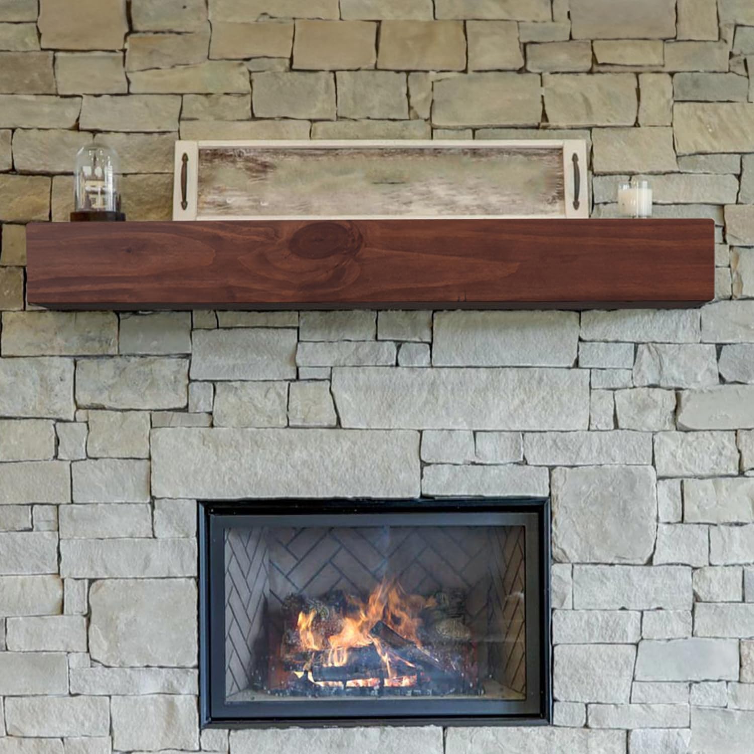 MANTELSDIRECT Dakota 72 Inch Fireplace Mantel Shelf, Box-Constructed Pine Wood Shelf with 9" Depth, Burnt Sienna Floating Mantel Shelf, Sturdy 72 x 5.5-Inch Wood Floating Shelf