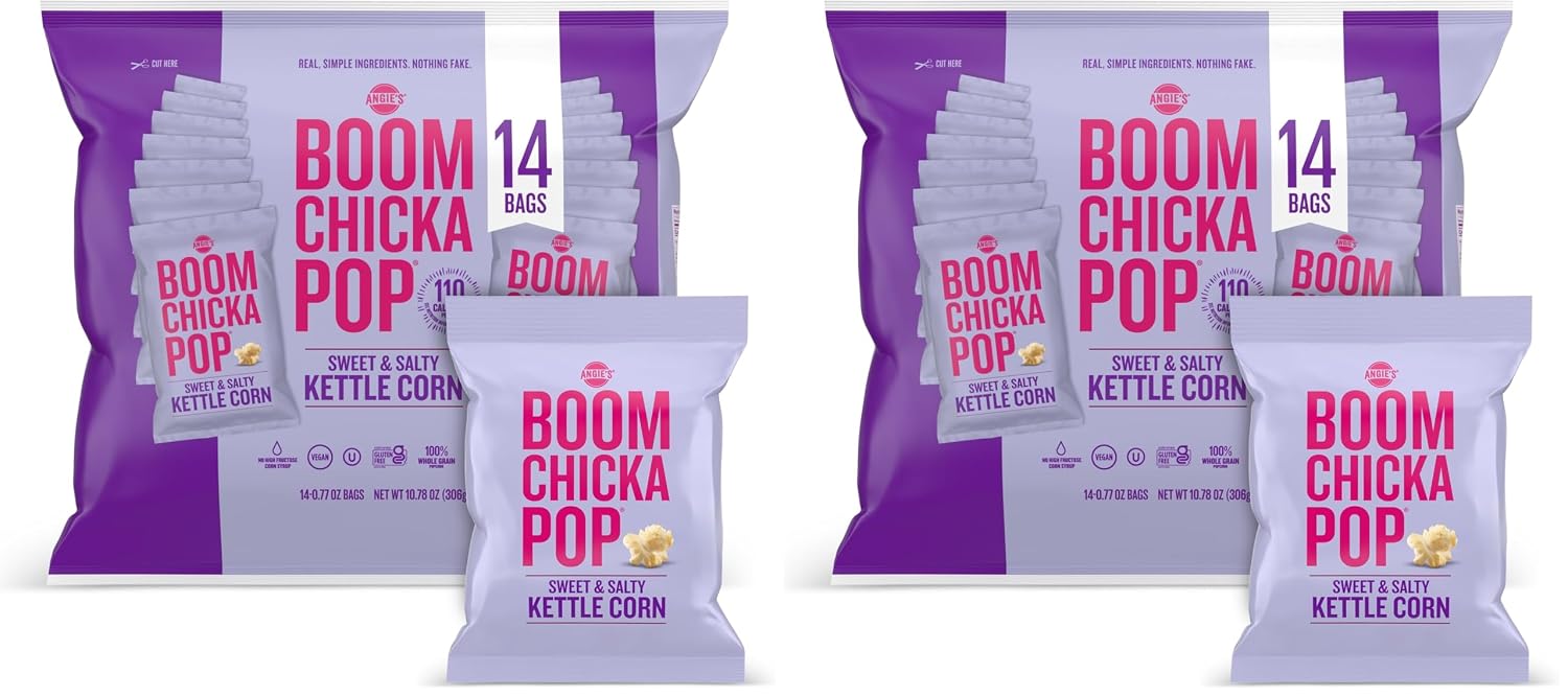 Angie's BOOMCHICKAPOP Sweet & Salty Kettle Corn Popcorn,0.77 oz. Individual Bag,14-Count,(Pack of 2)