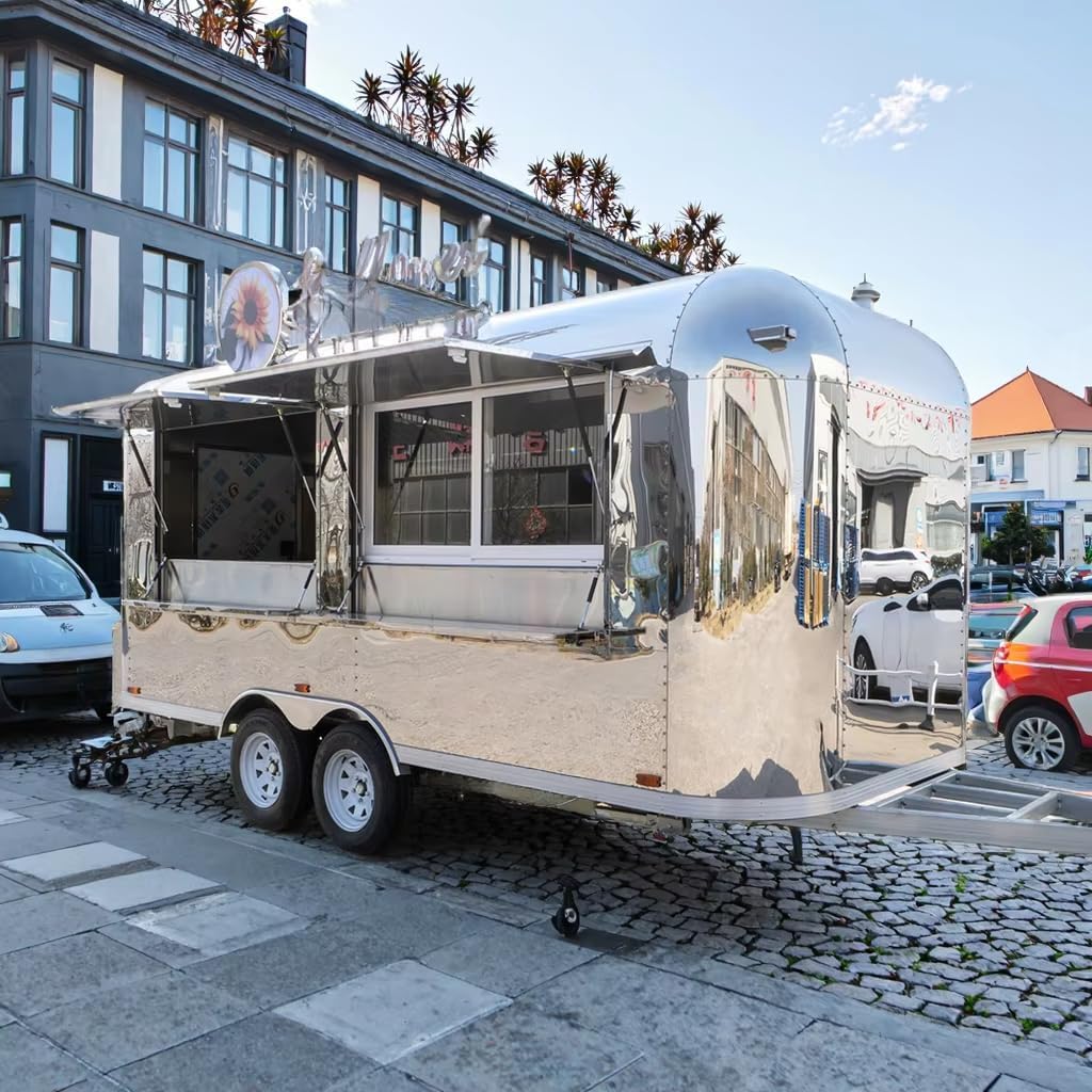 Fully Equipped Street Food Trailer Carts Mobile Food Truck Catering Trailer Shipping Container Hot Dog Cart with Wheels Commercial