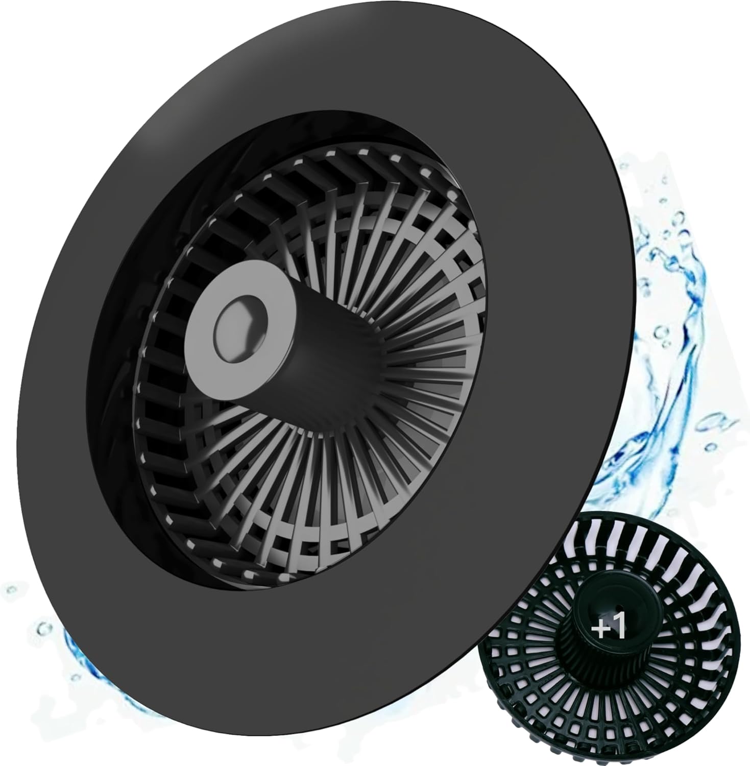 Kitchen Sink Drain Strainer 3 in 1, 304 Stainless Steel Pop Up Sink Stopper, Anti-Clogging Drain Stopper, Strainers for Kitchen, Drain Cover and Kitchen Accessories for US Standard Sink (Black)