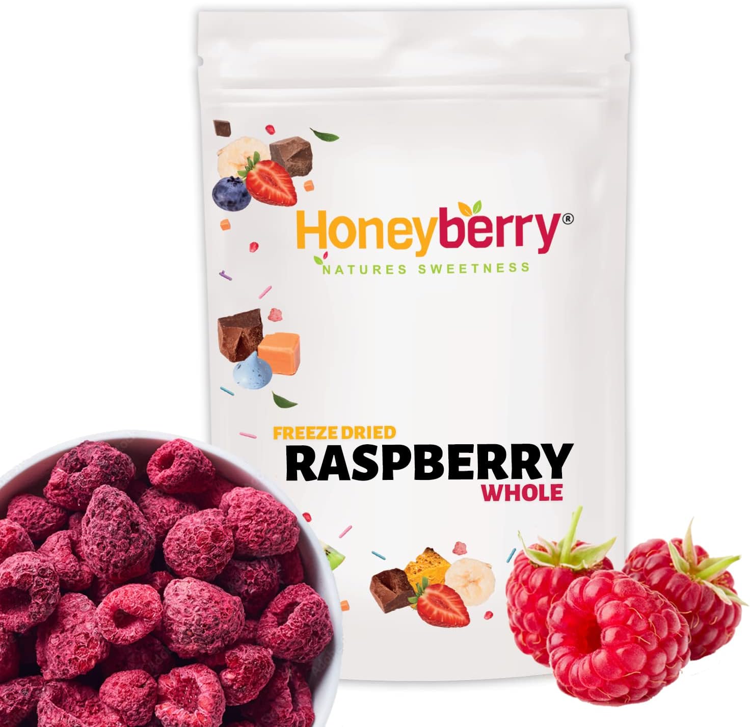 Freeze Dried Raspberry Whole 100g - 100% Natural Freeze Dried Fruits - Dry Raspberries Perfect for Baking, Cake Decorations, Keto Snack, Cocktail Garnish - Dehydrated Berries for Drinks or Snacking
