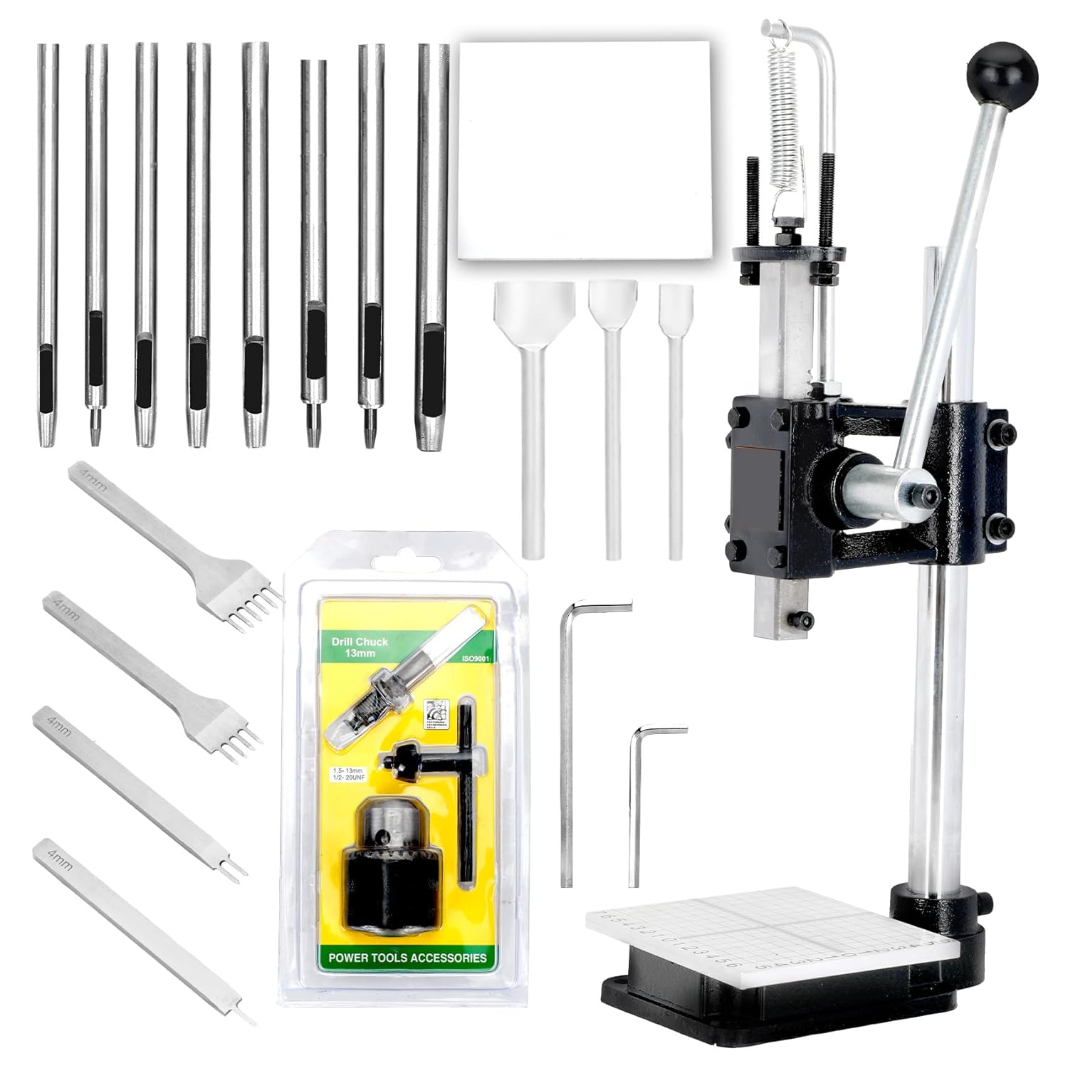 Upgrade Heavy Duty Manual Leather Press Machine - 16pcs Hole Punch Kit for Leather Craft, DIY Leatherworking, Belt & Bag Making | Hole Cutting, Forming, Pressing Tool with Steel Punch Dies