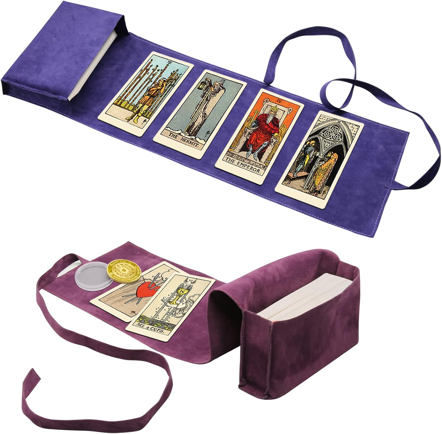 3 Pcs Tarot Card Holder Bag Kit Contains Velvet Tarot Card Storage Box Case and Decision Maker Coin, Tarot Cloth Pouches Card Holders for Playing Cards and Tarot Cards Oracle Deck, Tarot Accessories