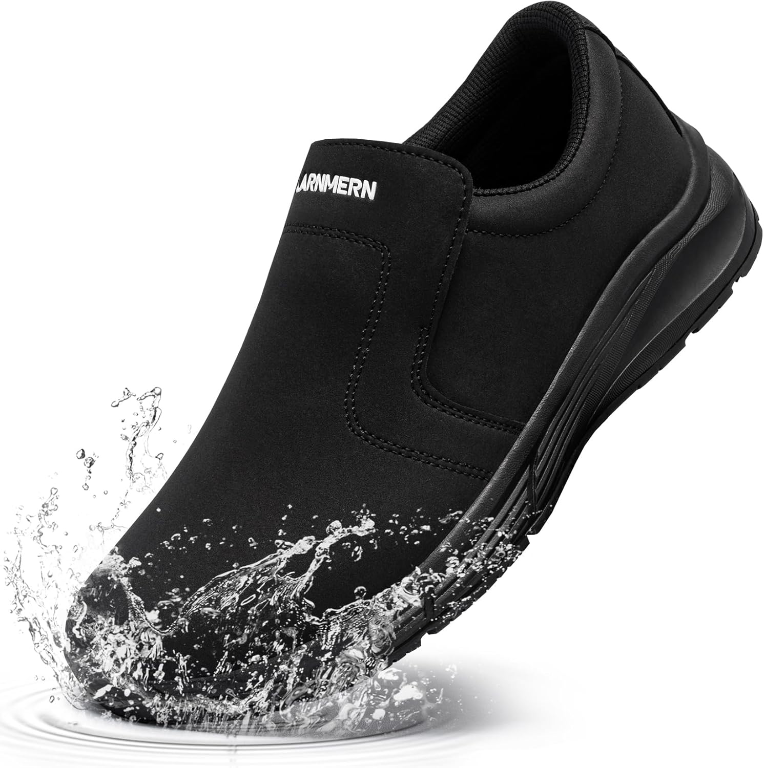LARN SAFETY Mens Non Slip Shoes Food Service Work Shoe Waterproof Slip Resistant Kitchen Chef Footwear Restaurant Hospital Slip-On Black