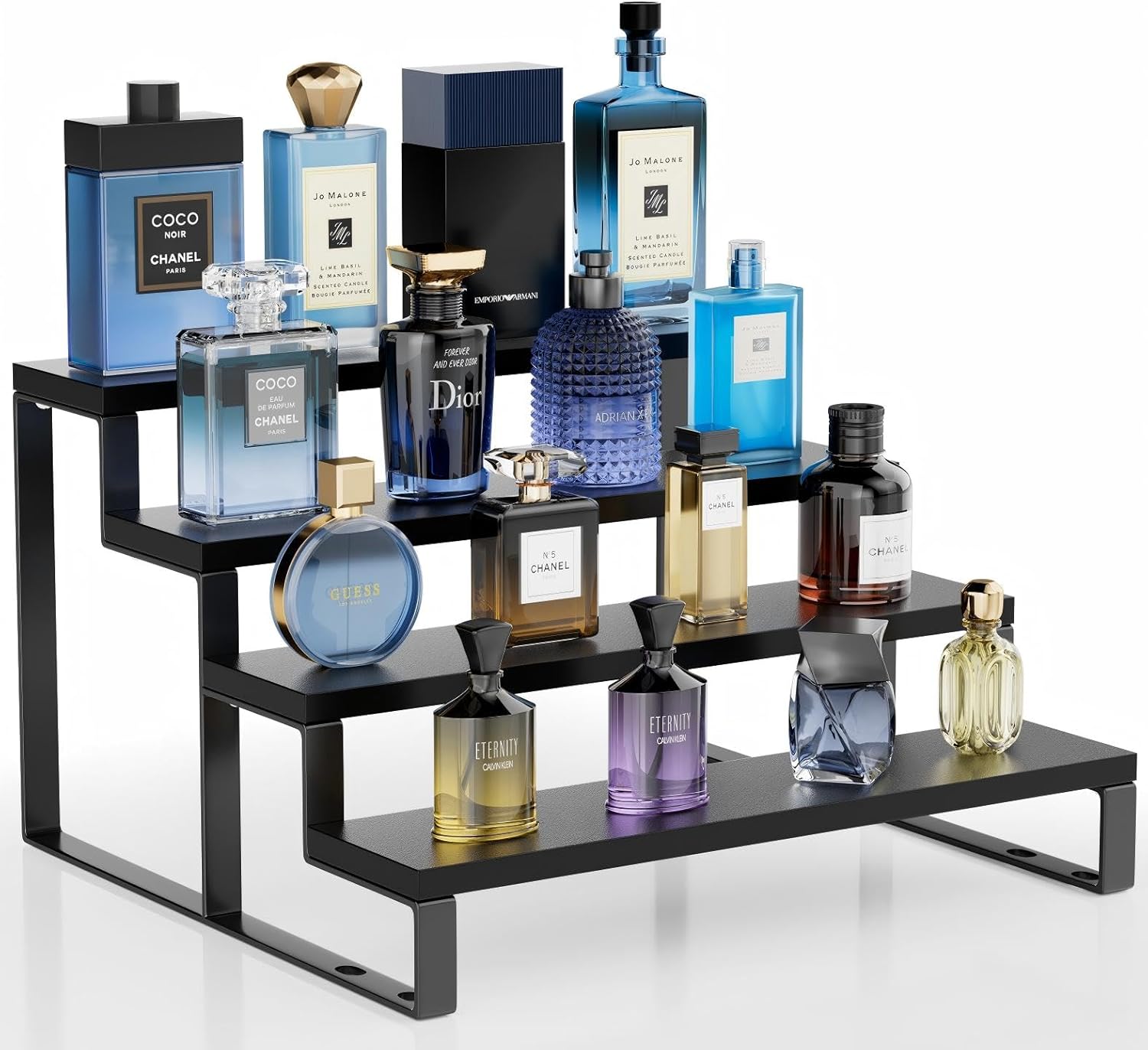 Wood Cologne Organizer for Men,12 Inch 4 Tier Cologne Stand Waterproof Perfume Organizer for Dresser with Anti-Slip Washers,Wooden Display Risers Stand for Party,Makeup,Figures,Cupcake,Perfume,Dessert