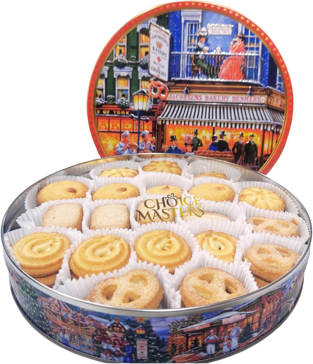 Danish Butter Cookies | Jacobsen's Nostalgic Danish Butter Cookie Tin, 680g | Assorted Embossed Lid Design, 5 Classic Shapes- Traditional | Great for Sharing & All Occasions