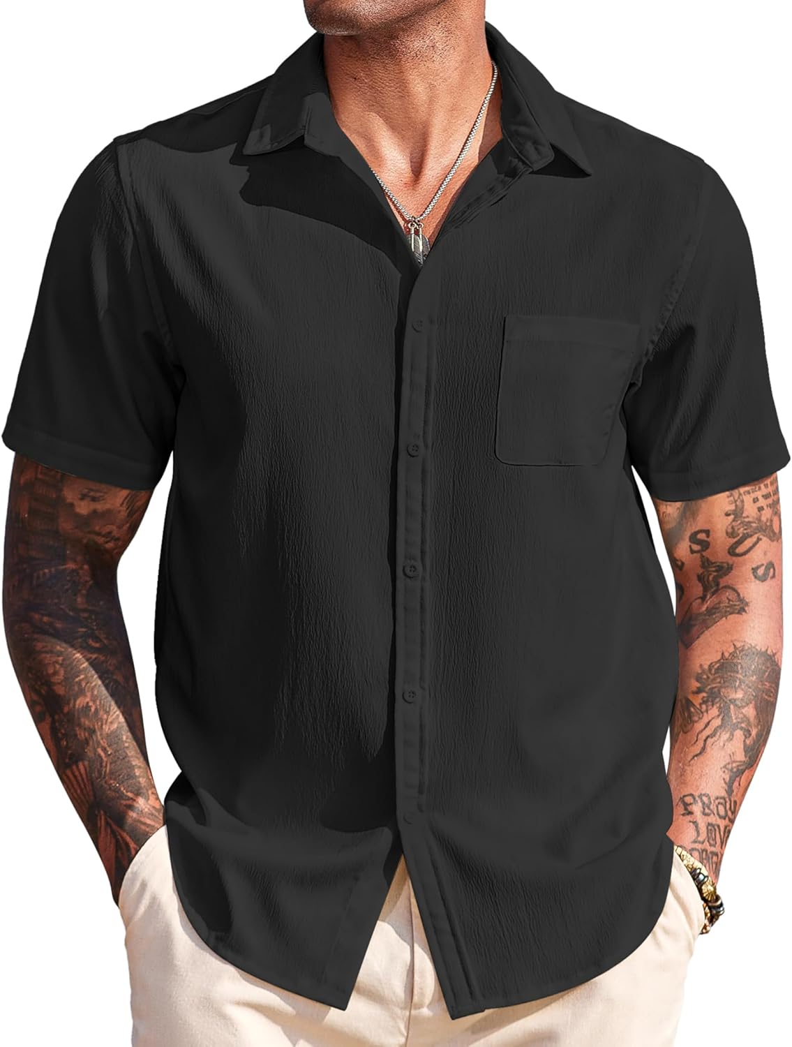 COOFANDY Men's Casual Short Sleeve Button Down Summer Beach Shirt Lightweight Textured Wrinkle Free Untucked Shirts