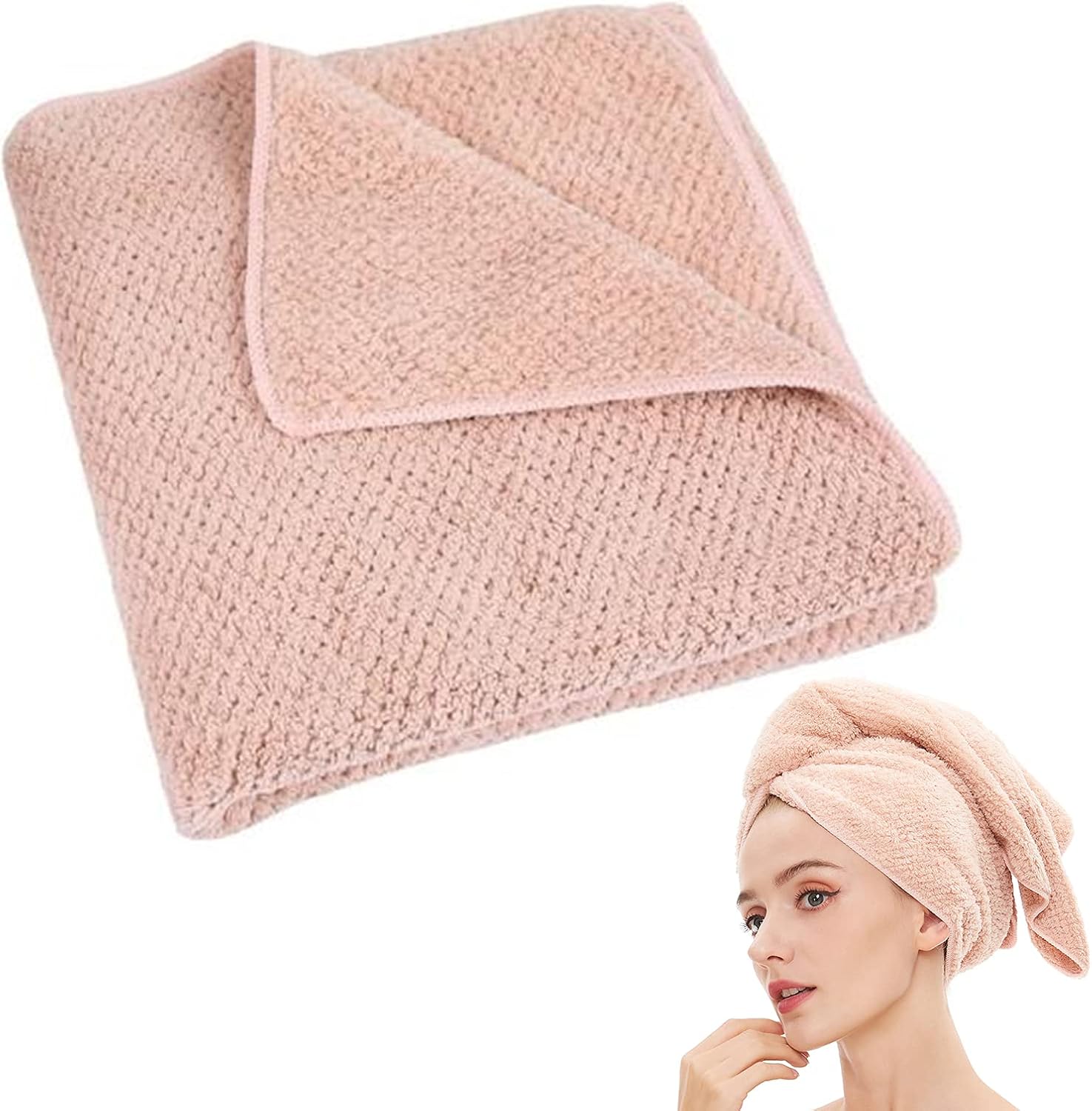 Laojbaba Microfiber Hair Towel Quick Dry Hair Towel Hair Drying Towels Suitable for All Kinds of Hair Ultra Absorbent Long and Thick Hair 20X40inch Lotus Root Pink (1pcs)