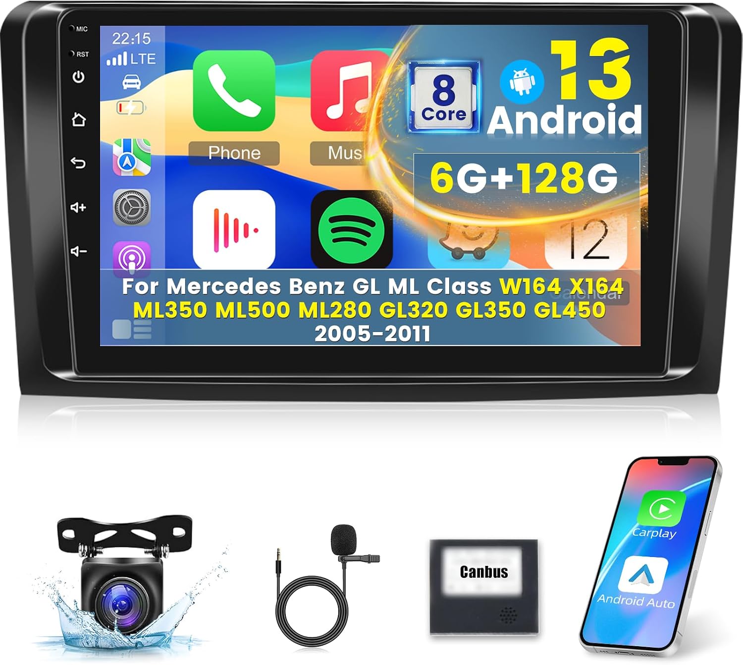 [8 Core 6G+128G] Car Radio for Mercedes Benz GL GL450 GL350 GL320 ML W164 X164 ML350 ML500 ML280 2005-2011, Android 13 Touch Screen Car Play Stereo, DSP 32 EQ/IPS Screen/Carplay/Android Auto