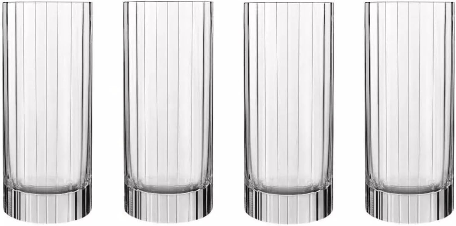 Luigi Bormioli Bach Ribbed Highball Glasses, Made in Italy (Set of 4) - 16.5 Oz Bar Glasses with Heavy Base - Laser Cut Rims Durable Non-Leaded Crystal Drinkware - Dishwasher Safe