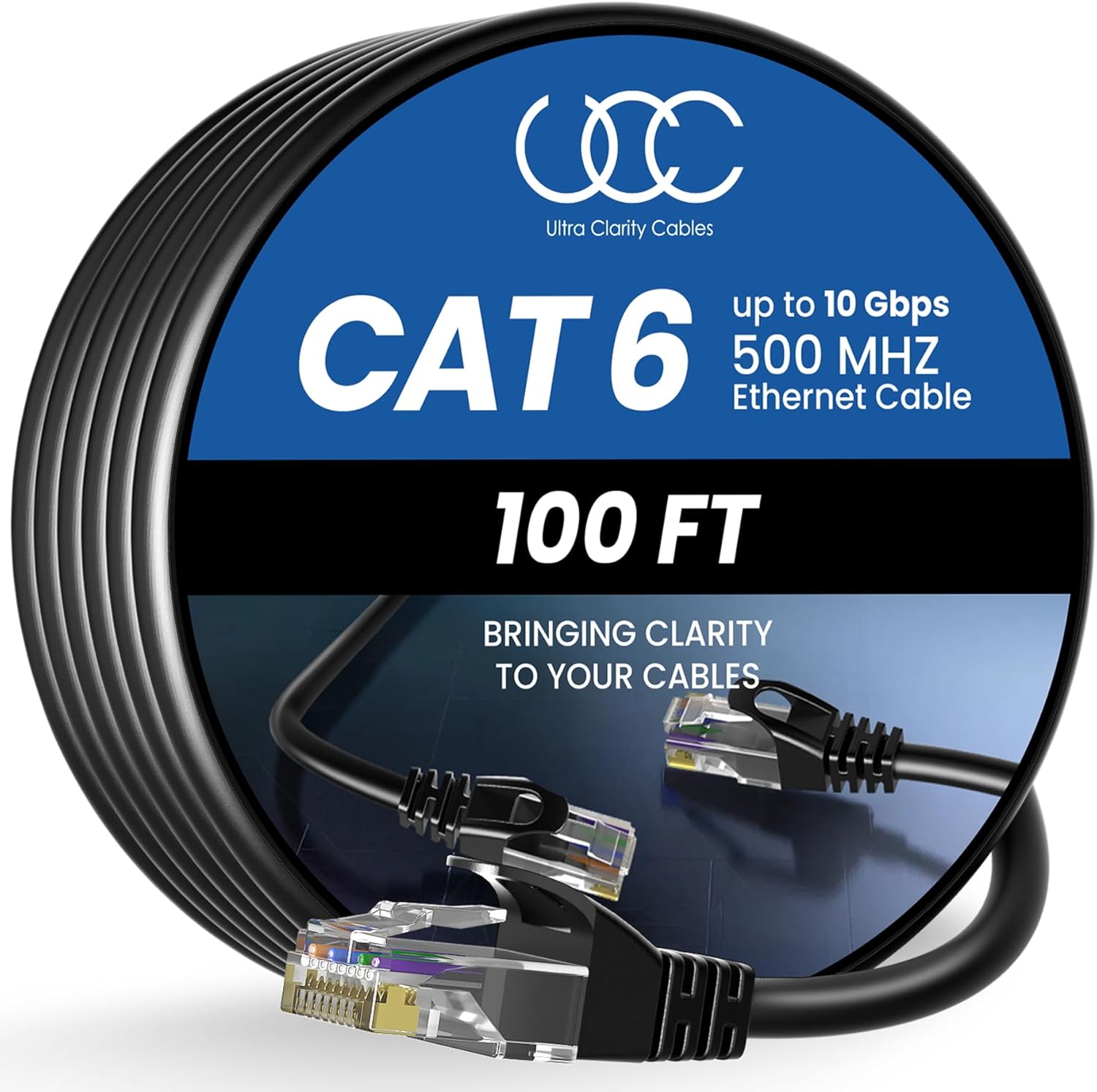 Ultra Clarity Cables Ethernet Cable Cat6 30M/100ft, High-Speed 10Gbps LAN Cable with Gold Plated RJ45 Connector for Router, Modem, PC, Switches, Hub, Laptop, Black, 1 Pack