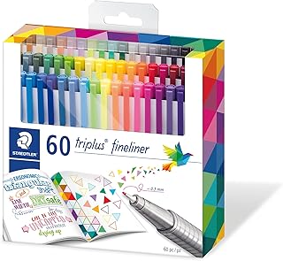 STAEDTLER 334 C60 Triplus Fineliner Superfine Pen, 0.3mm Line Width - Assorted Colours (Pack of 60)