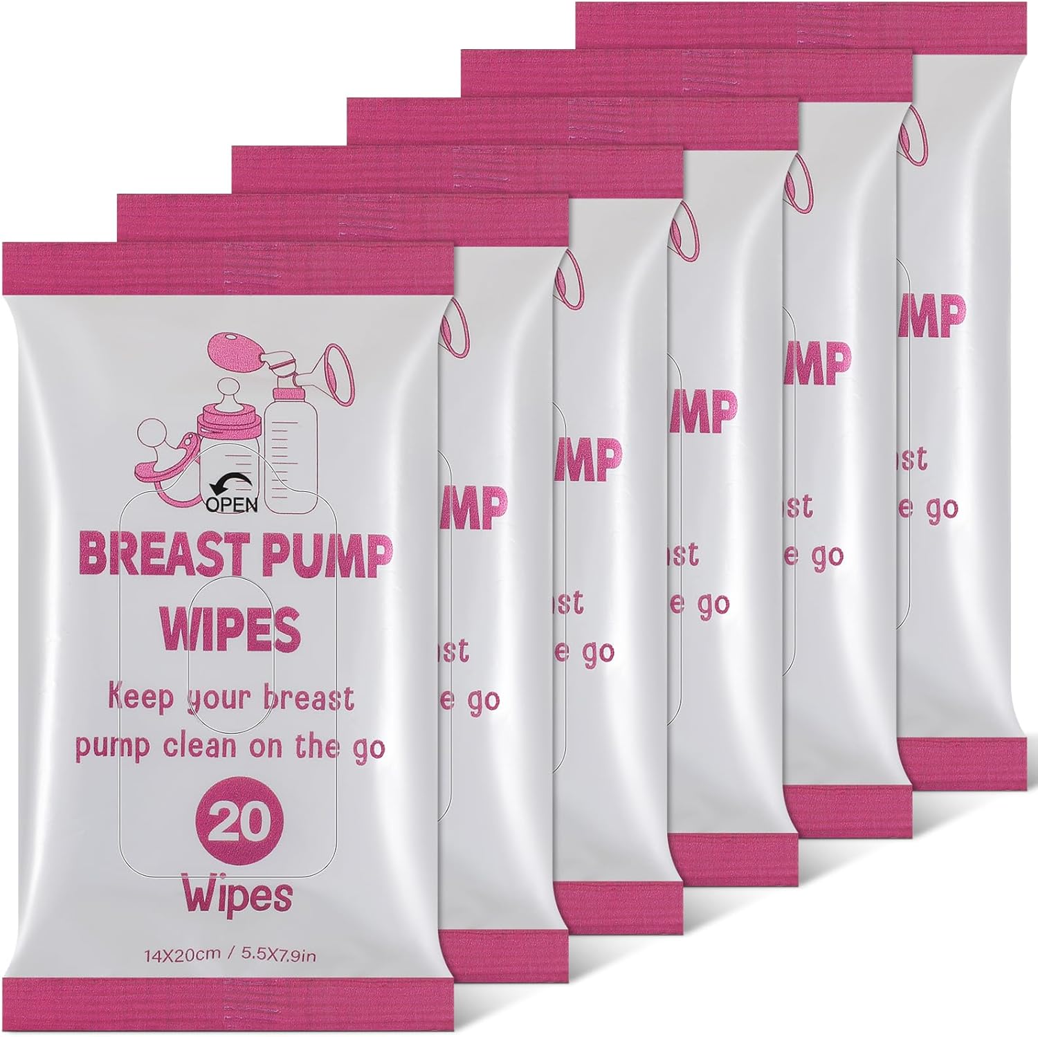 Threlaco 6 Pack 120 Count Breast Pump Wipes Quick Clean and Irritant Free Breast Pump Accessory Wipes Resealable Convenient Breast Pump Cleaning Wipes Hygienic Breastfeeding Supplies (Pink)