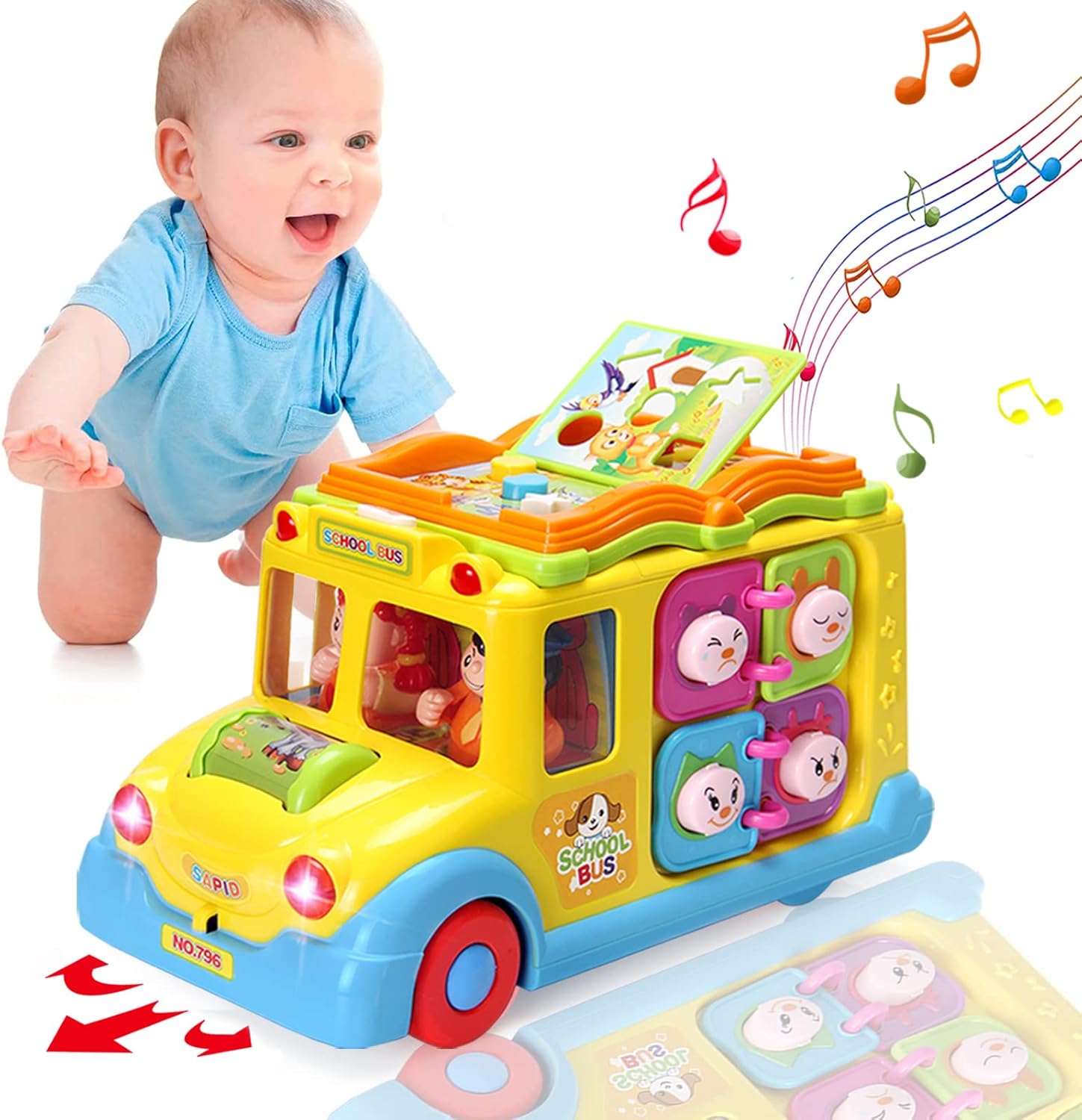 Toys for 1 Year Old Boys Girls Crawling School Bus Baby Toys 6 to 12 Months Musical Educational Toy with Sounds/Gears/Light Up, 1st Birthday Gifts for Toddler 12 18 Months Kids Age 1 2 3 Christmas