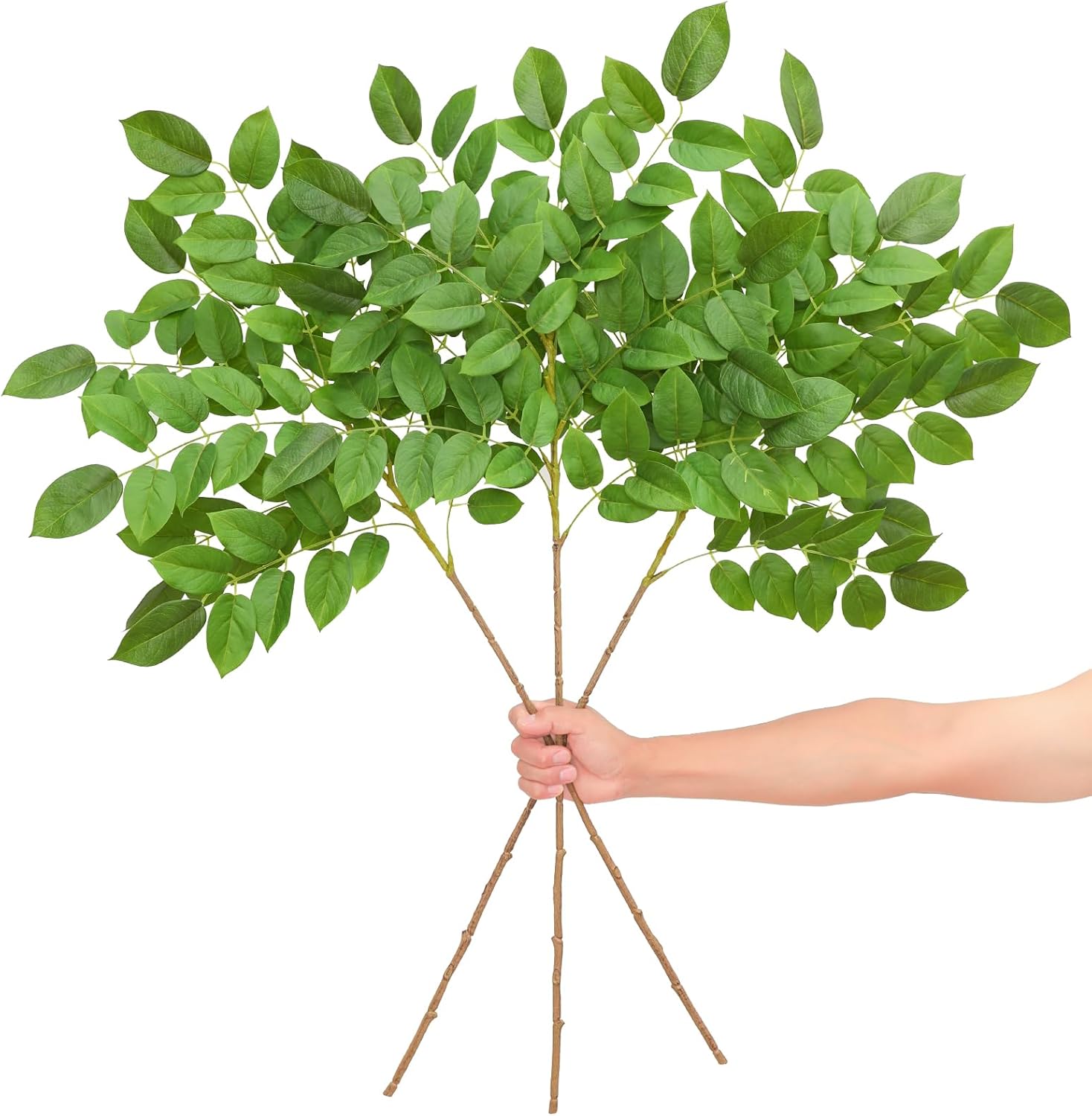 Floweroyal 3pcs Artificial Greenery Stems 39.4" Faux Green Leaves Long Stems Artificial Branches for Entryway Table, Office Desk, Floor Plant, Home Floral Arrangement, Festival Decor
