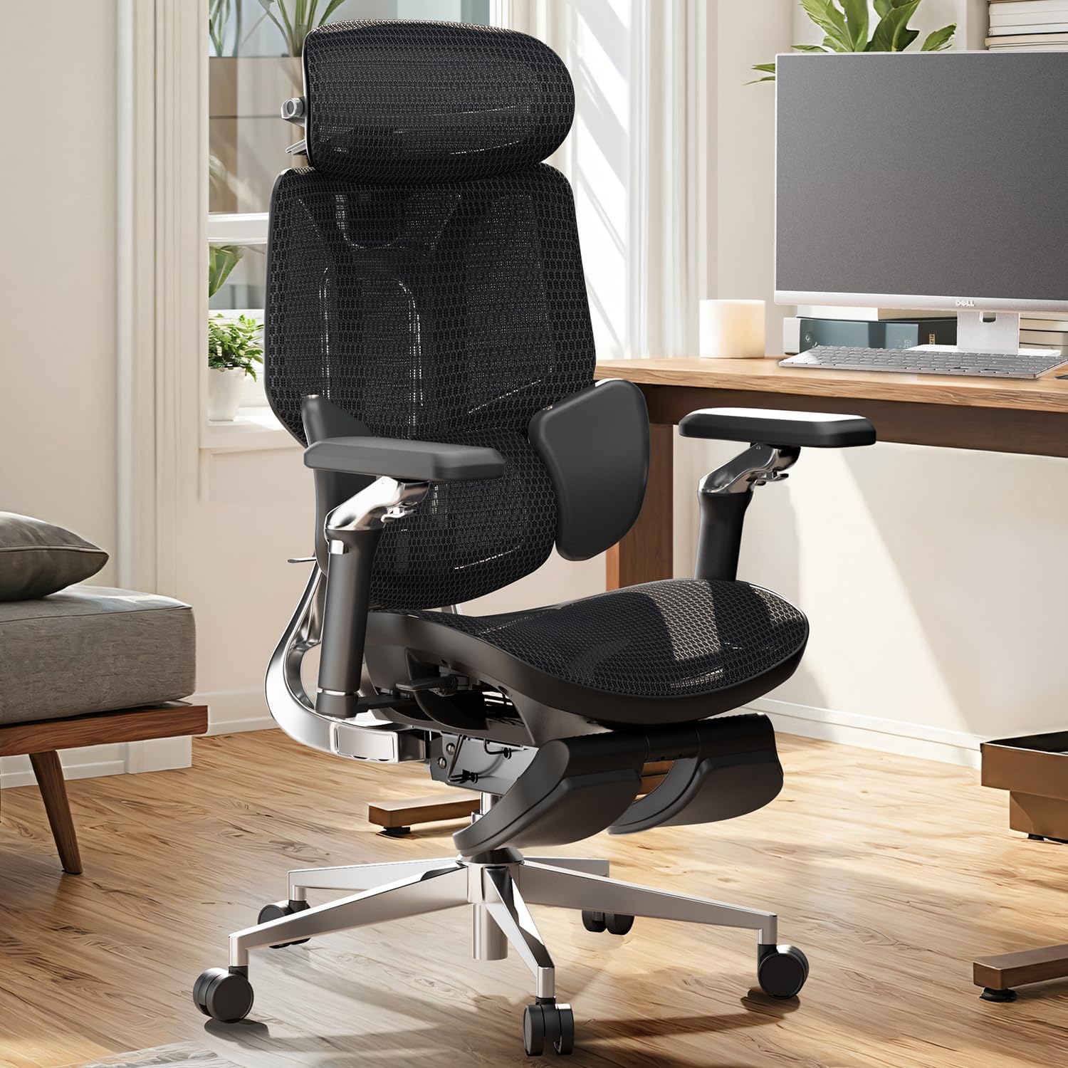Hbada E3 Ultra Ergonomic Office Chair, Big and Tall Office Chairs - with 3-Zone Dynamic Lumbar Support, 360° Mechanical Armrests, 4D Adjustable Headrest, Aluminum Alloy, Premium Mesh Chair Black