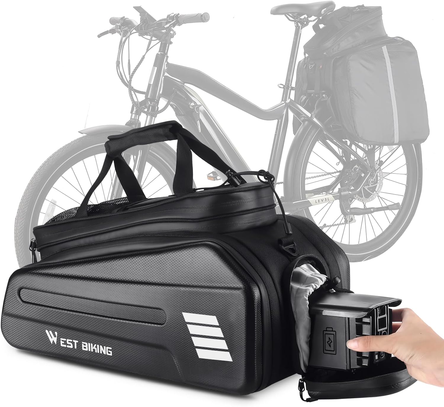 Ebike Battery Bag - Hard Shell E Bike Rack Bag, 30L Electric Bicycle Rear Rack Bag, Multifunction Large Pannier for Bicycle, Electric Bike Rear Seat Bag Bike Trunk Bag (BLACK1)