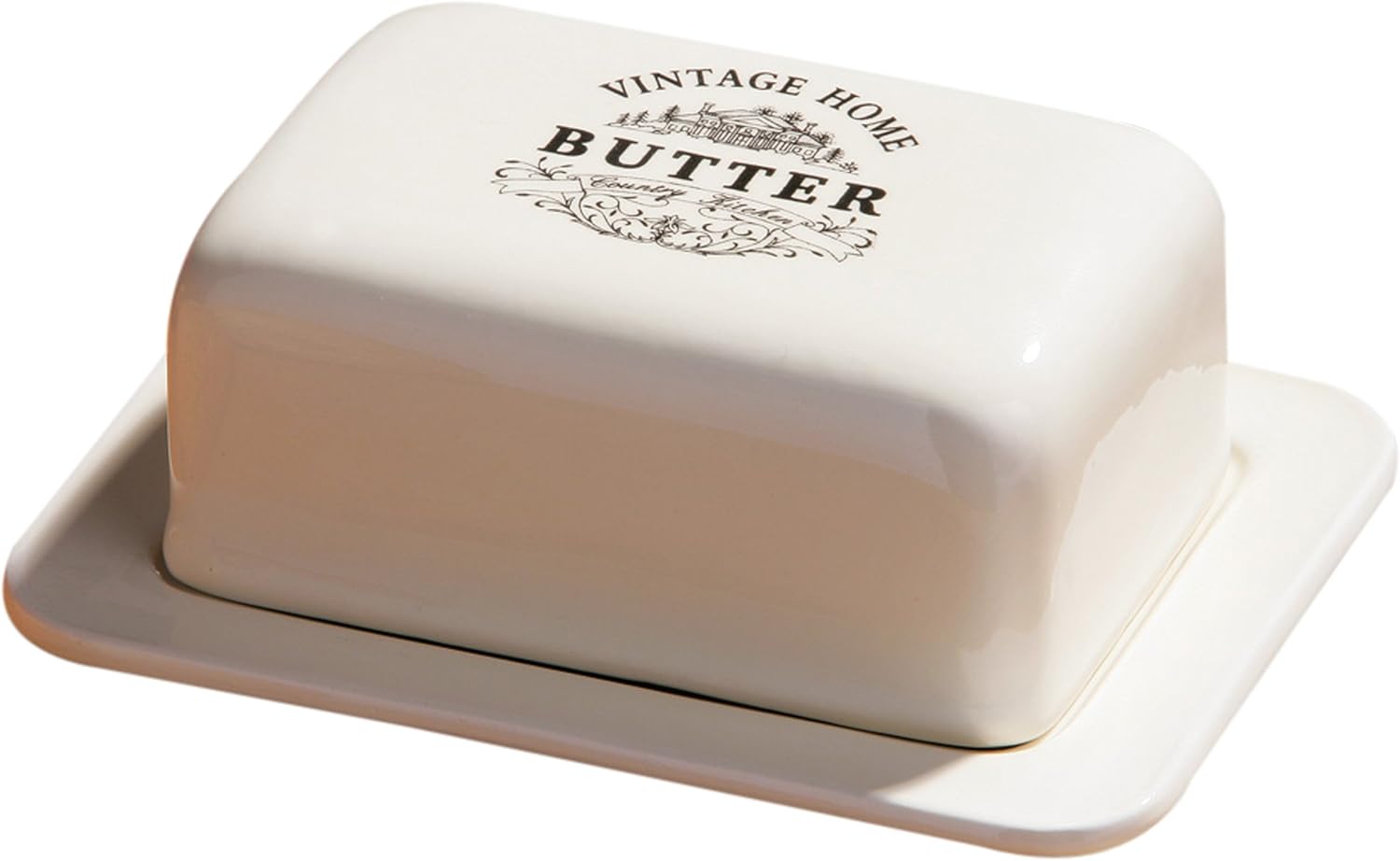 Premier Housewares Butter Dish With Lid Cream Ceramic Flutter Butter Engraved Butter Dishes With Lids Ceramic Butter Dish 16.8 cm x 12.6 cm x 8.8 cm
