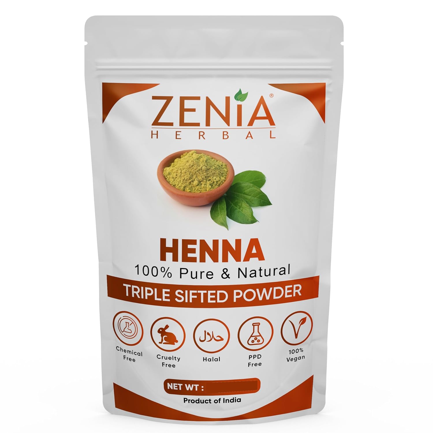 Zenia 100% Pure & Natural Henna Powder (Lawsonia Inermis) | 100 grams (3.5 oz) | Orange-Red Hair Color | Triple Sifted | Fresh from Rajasthan | No Chemicals, No Additives