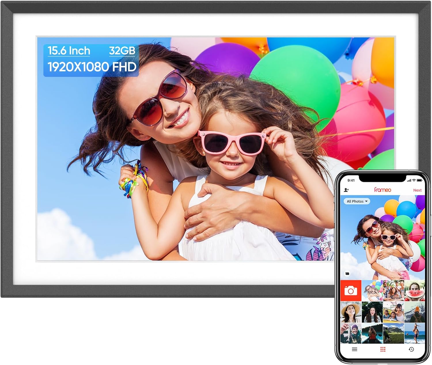 ARZOPA Digital Picture Frame 15.6" Large WiFi Digital Electronic Photo Frame with 32GB Storage, 1920x1080 FHD Touch Screen, Auto-Rotate, Share Photos or Videos Instantly via Frameo