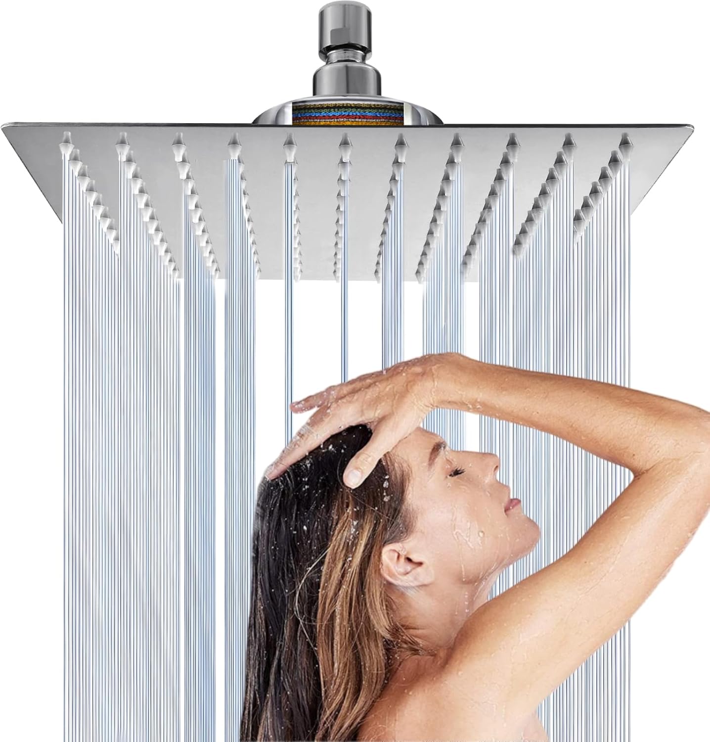 Filtered Shower Head, 10" Luxury High Pressure Large Rain Shower Head with Filter for Hard Water, Square Fixed Rainfall Showerhead, Bathroom Overhead Waterfall Shower Heads, Remove Residual Chlorine