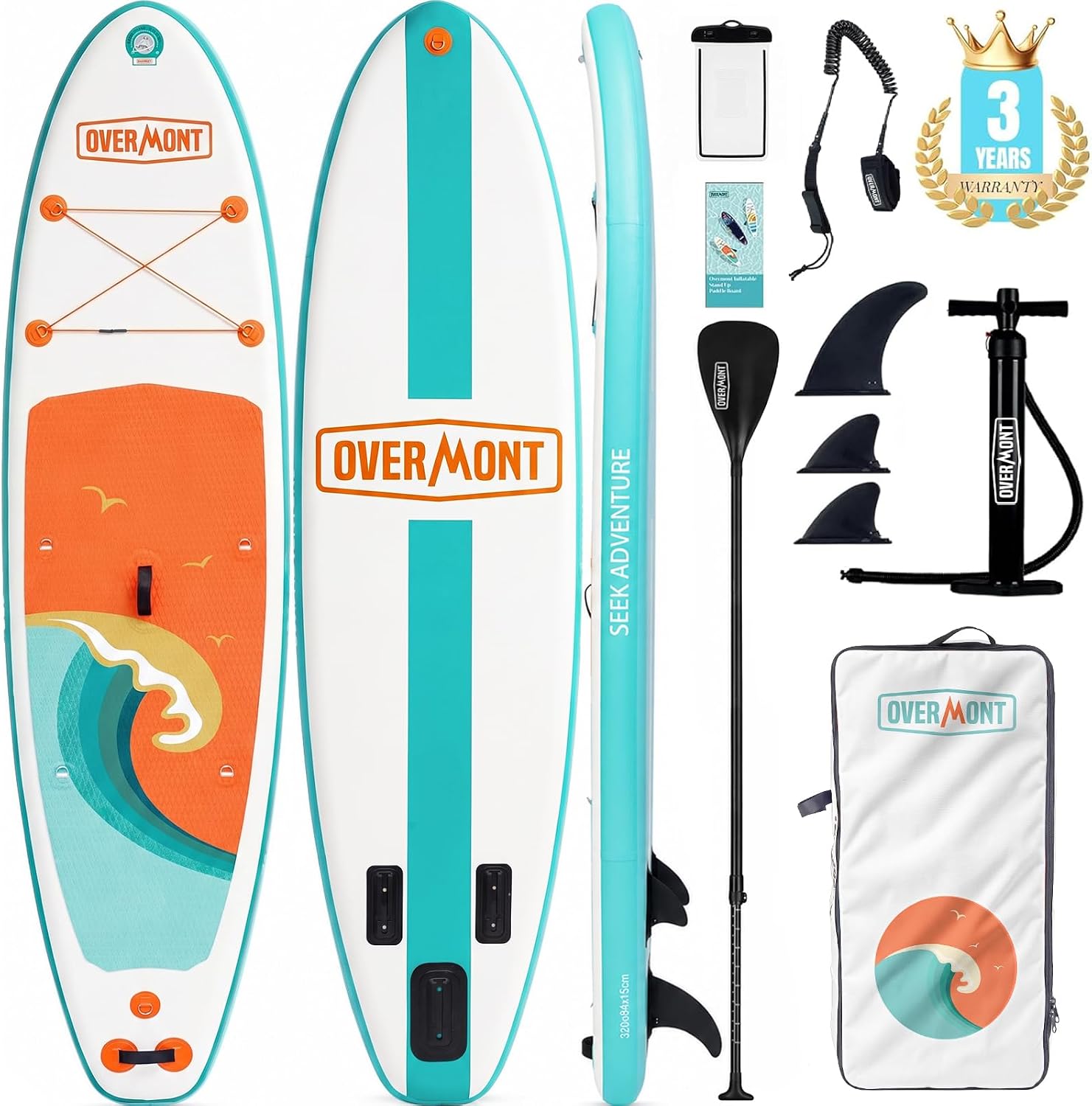 Overmont Inflatable Stand Up Paddle Board 10'6" with SUP Accessories