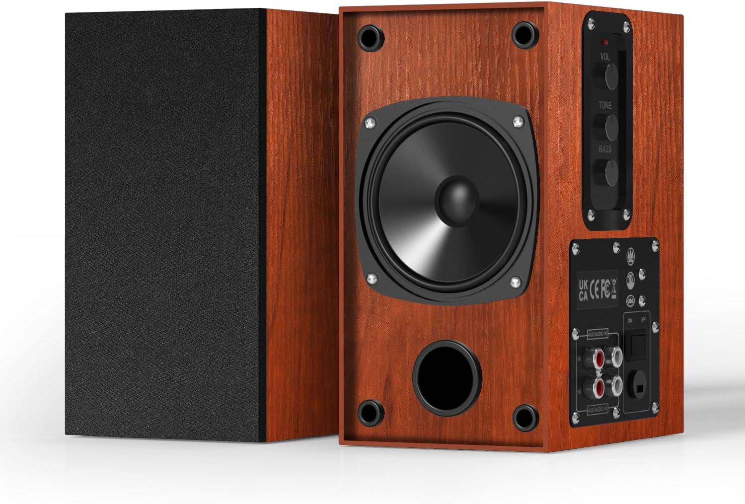 Powered Bookshelf Speakers, 30W X 2 Turntable Speakers with 4 Inch Woofer, Record Player Speakers with AUX Input for PC and TVs,Wood Grain Color for Wall Mounting