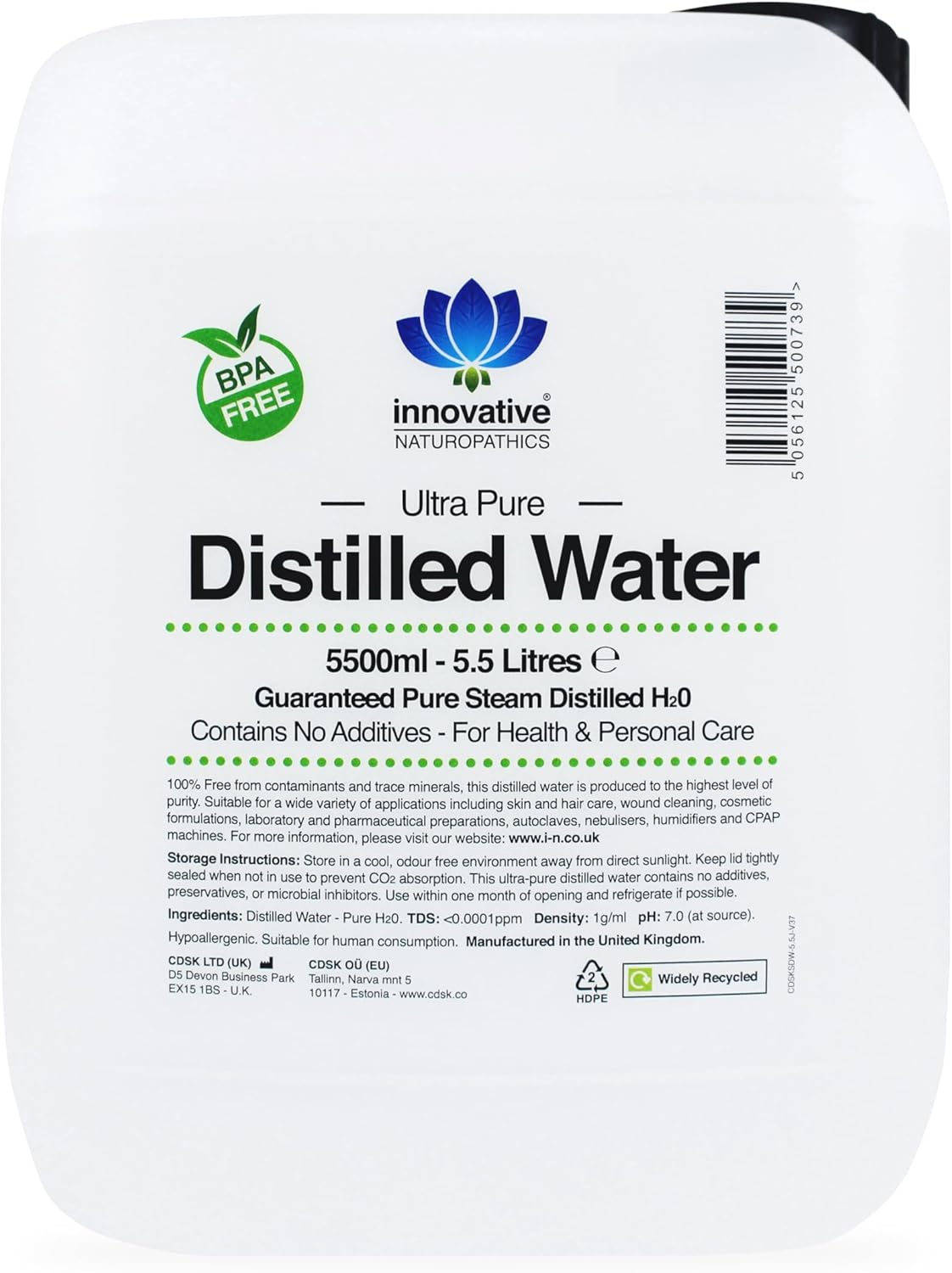 Distilled Water - 5.5 Litres - Ultra Pure Water