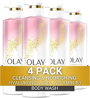 Olay Body Wash Cleansing & Nourishing for Women with Hyaluronic Acid & Vitamin B3 Complex, Long Lasting Hydration, 20 fl oz (Pack of 4)