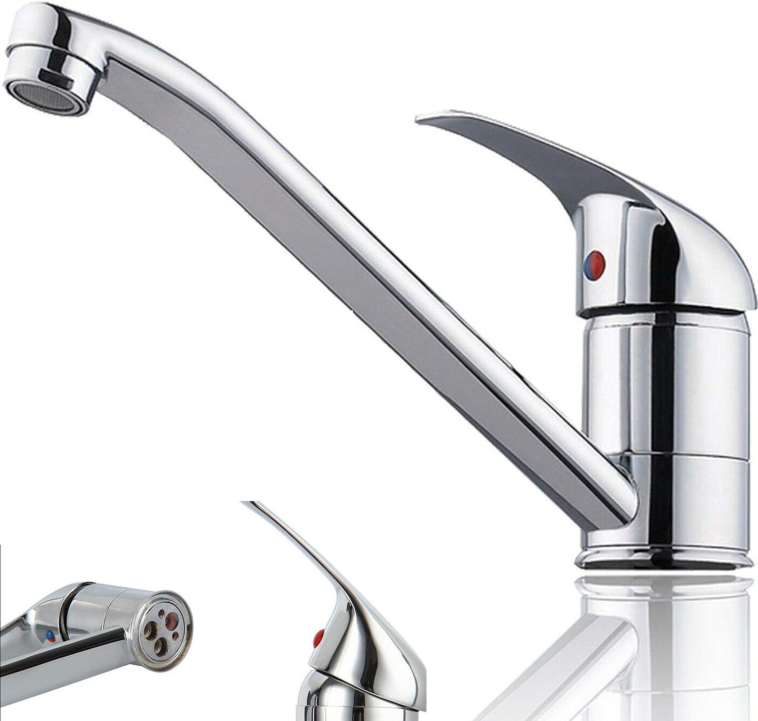 Kitchen Mixer Tap with Long Swivel Spout, Traditional Kitchen Sink Tap Mixer Monobloc Single Top Lever Swivel Spout, Solid Brass Kitchen Tap with UK Standard Fittings, Kitchen/Bar Sink Faucet Tap