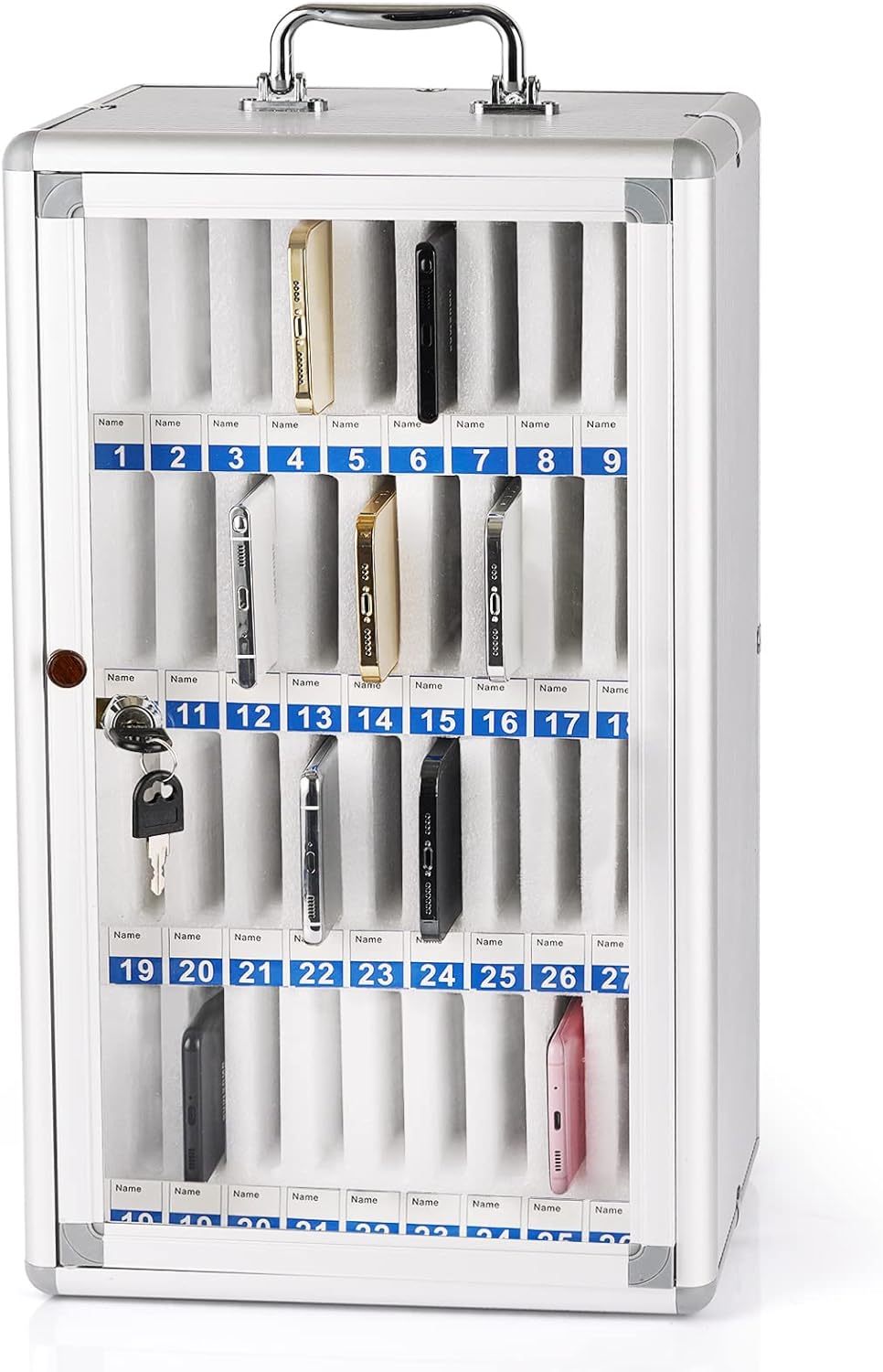36 Slots Aluminum Alloy Pocket Chart Storage Cabinet for Cell Phones,Wall-Mounted with a Locked,Can be Carried by Hand (36 Slots)