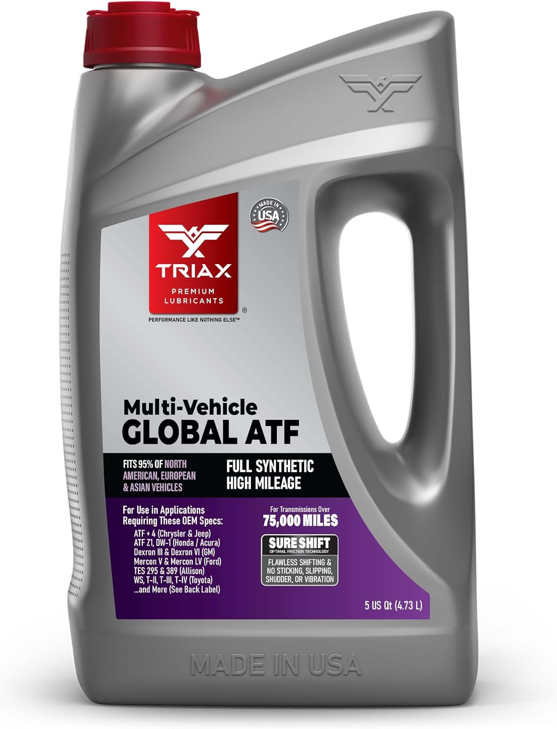 TRIAX Global ATF, Full Synthetic OEM Grade Automatic Transmission Fluid, Fits 95% of US, European, and Asian Vehicles, Compatible with TES 295, Dexron VI, Mercon V, and Many Others (5 Quart Jug)