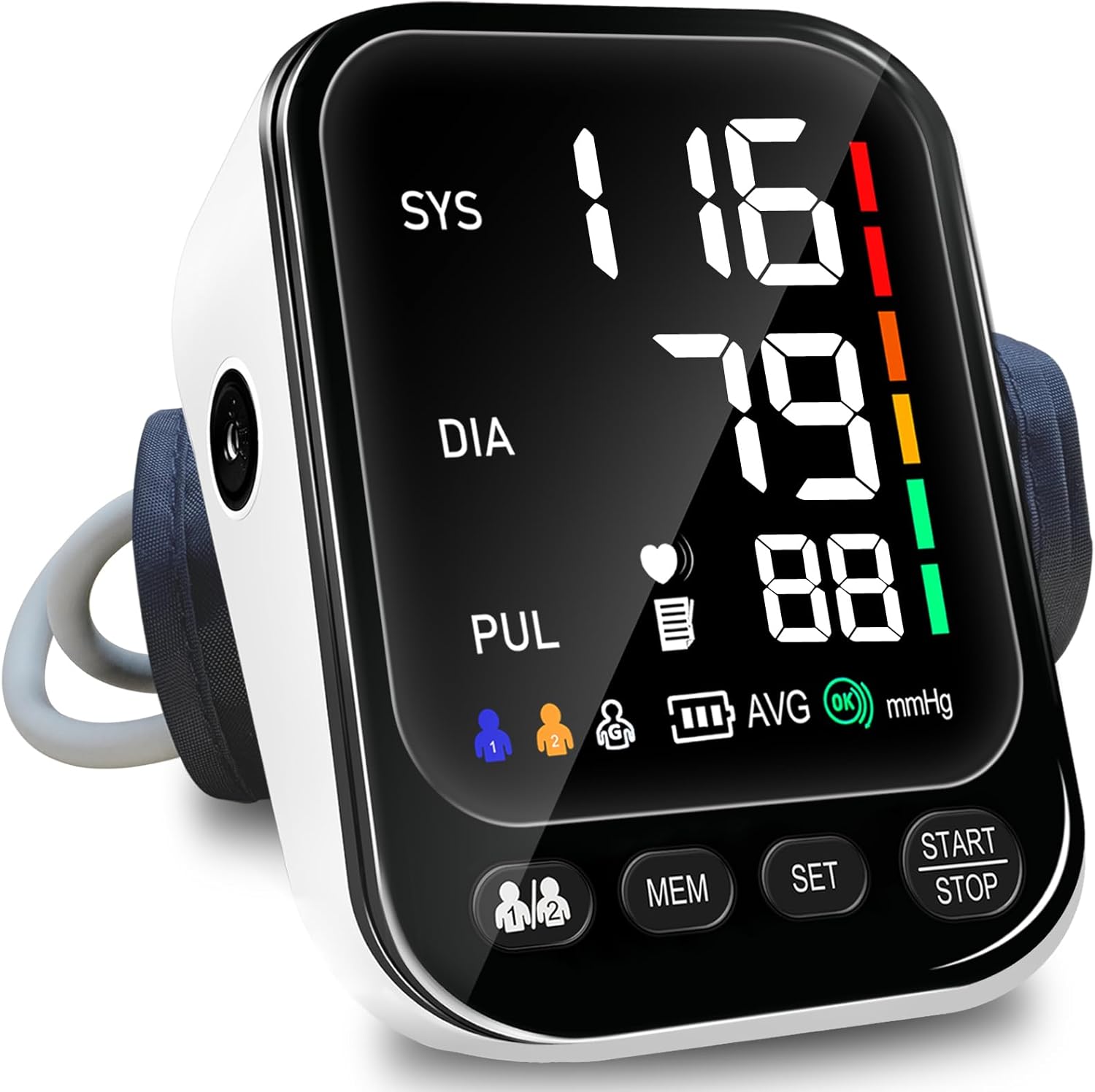 FoviFlxy Blood Pressure Monitors Large Cuff Blood Pressure Machine, 2x199 Records Automatic Upper Arm BP Machine for Home Use 4.5in LED Backlit Adjustable Large Font Screen