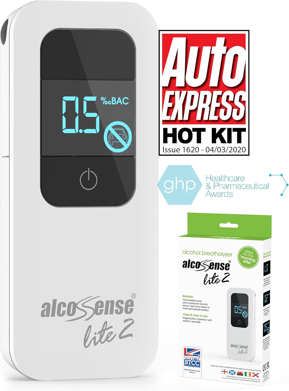 AlcoSense Lite 2 Breathalyser/Alcohol Tester for UK, Ireland and Scotland/CE Approved Alcohol Detector & Home Breathalyzer