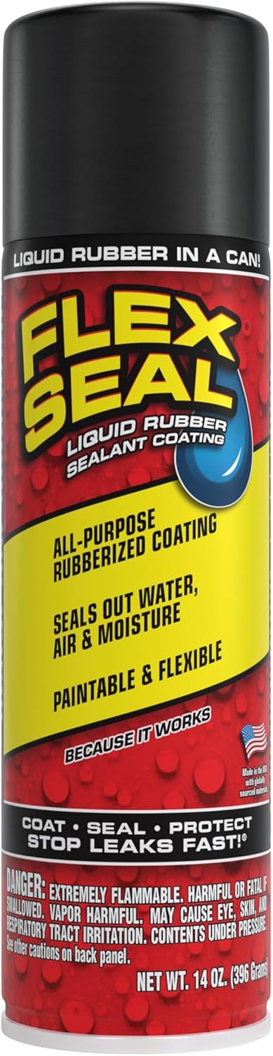 Flex Seal, 14 oz, Black, Stop Leaks Instantly, Waterproof Rubber Spray On Sealant Coating, Perfect for Gutters, Wood, RV, Campers, Roof Repair, Skylights, Windows, and More