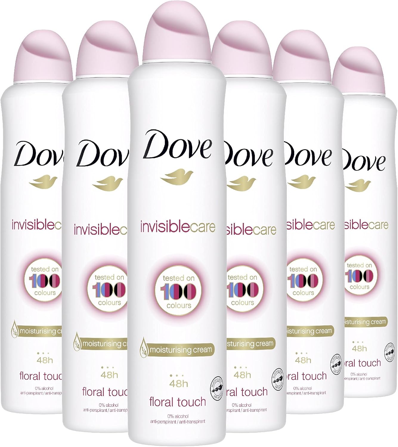 Dove Invisible Care Anti-perspirant Aerosol pack of 6 with ¼ moisturising cream deodorant that leaves no white marks 250 ml