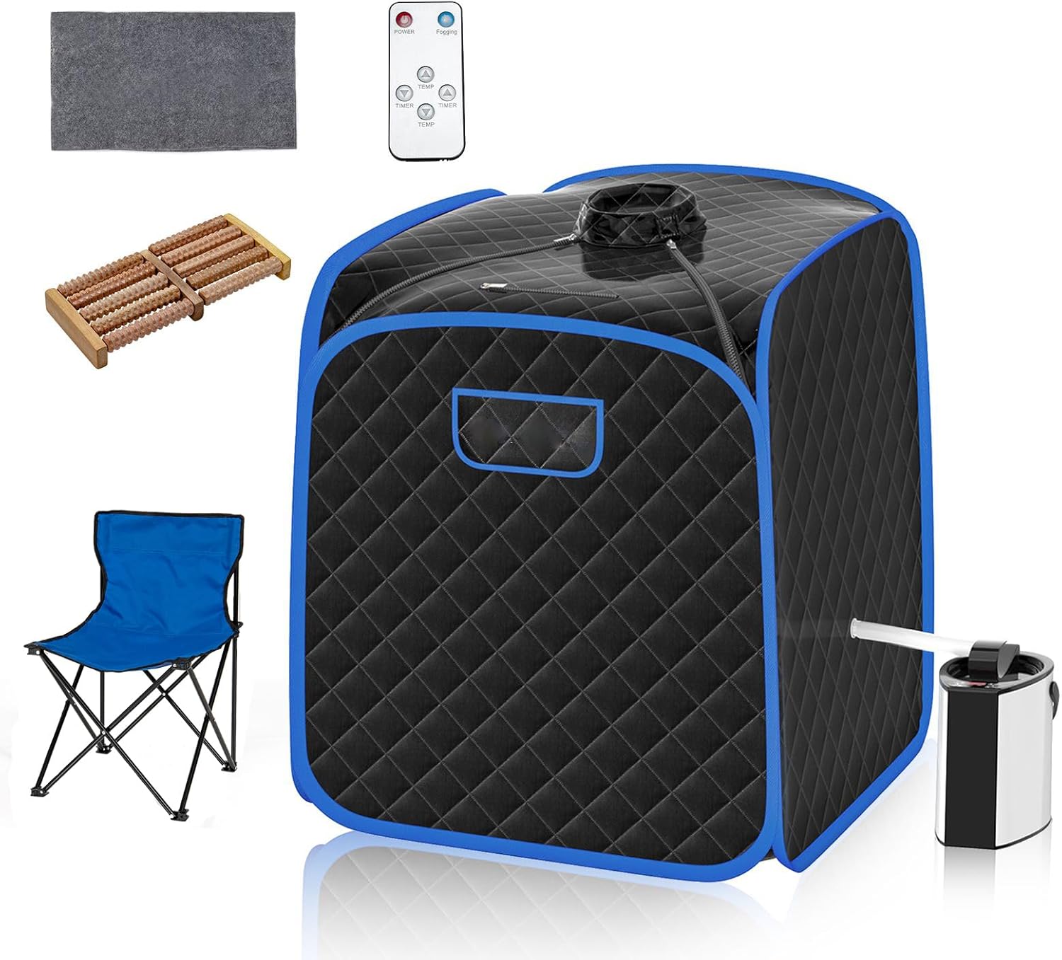 RELAX4LIFE Portable Sauna Tent, 3L Sauna Pot Bath Box with 9-Gear Adjustable Temperature & Timer, Chair, Mat, Herbal Box & Massage Foot Roller, Steam Cabin Home Sauna Spa for Relaxing Body (Black)