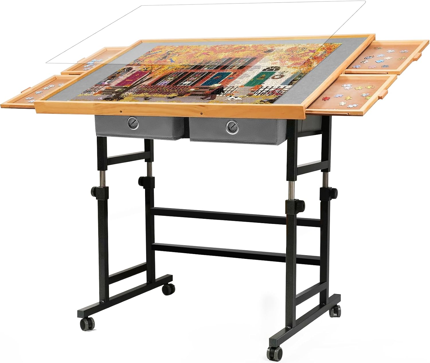 BuilderButler Puzzle Table 1500 Pieces with Wheels, Drawers & Cover, 33.58"x24.92" Adjustable Height & 45° Tilting Jigsaw Board for Adults, Also Ideal as Fuse Beads Table