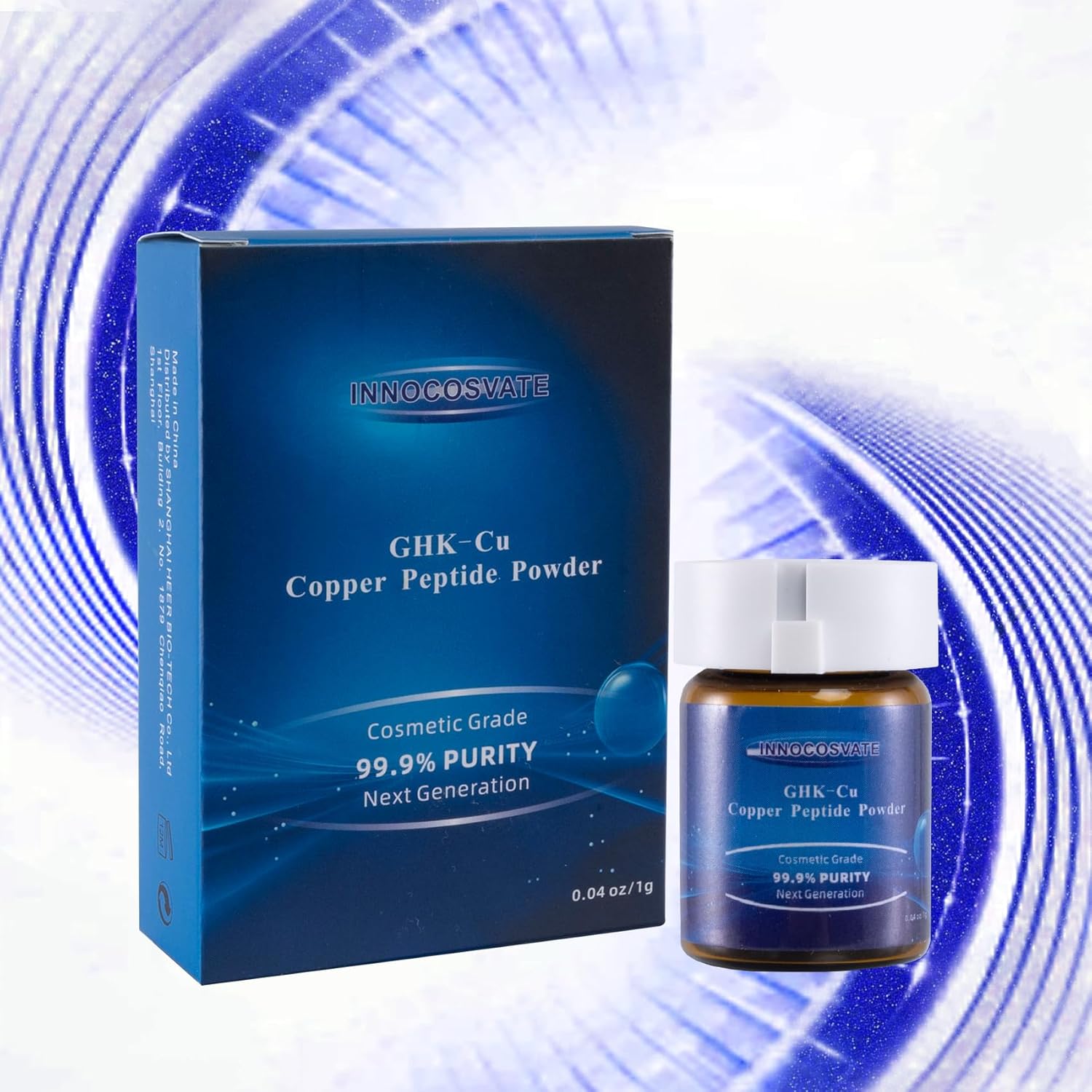 GHK-Cu Copper Peptide Powder 99.9% Pure -Cosmetic Grade Blue Copper Peptide for Anti-Aging & Skin Repair -Ultra-Fine Soluble Crystals（1G）