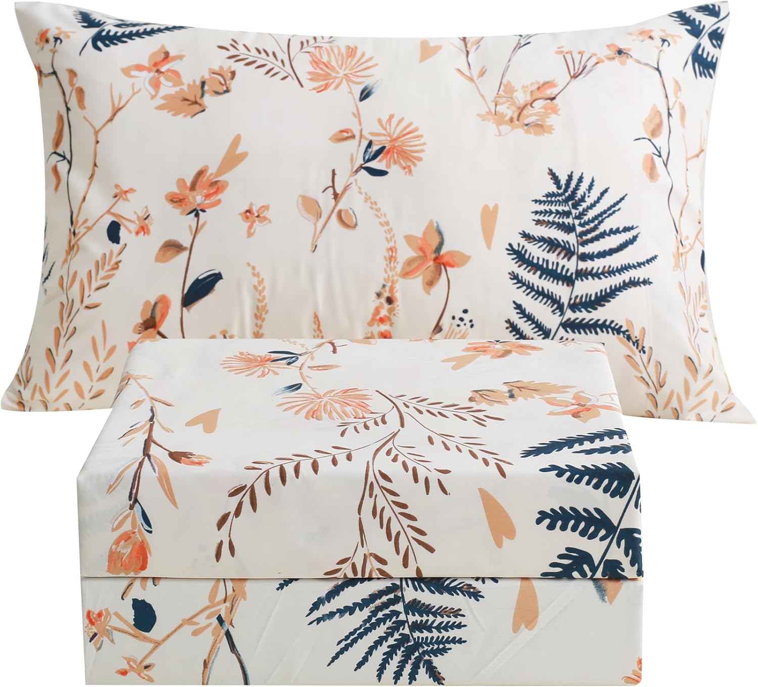 JSD Boho Floral Printed Sheet Set Twin Size 3 Piece, Soft Botanical Pattern Microfiber Sheets Extra Deep Pocket