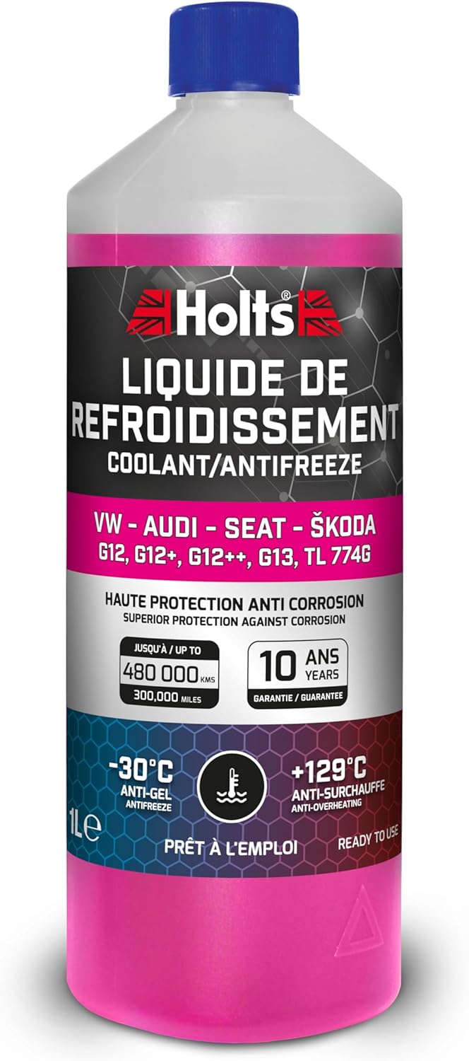 Holts HAFR0005B Antifreeze Coolant for Car VW-Audi-Seat-Skoda G12, G12+, G12++, G13, G12 EVO 10-year 300k mile long life protection to -30°C, Pink, 1 Litre