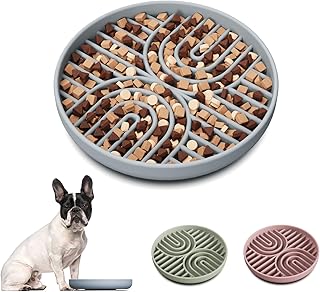 Slow Feeder Dog Bowls, Silicone Slow Feeder for Dogs & Puppies, Dog Puzzle Bowl with Suction Cup for Anxiety Relief, Slow Eating, Dishwasher Fit, for All Breed, Gey