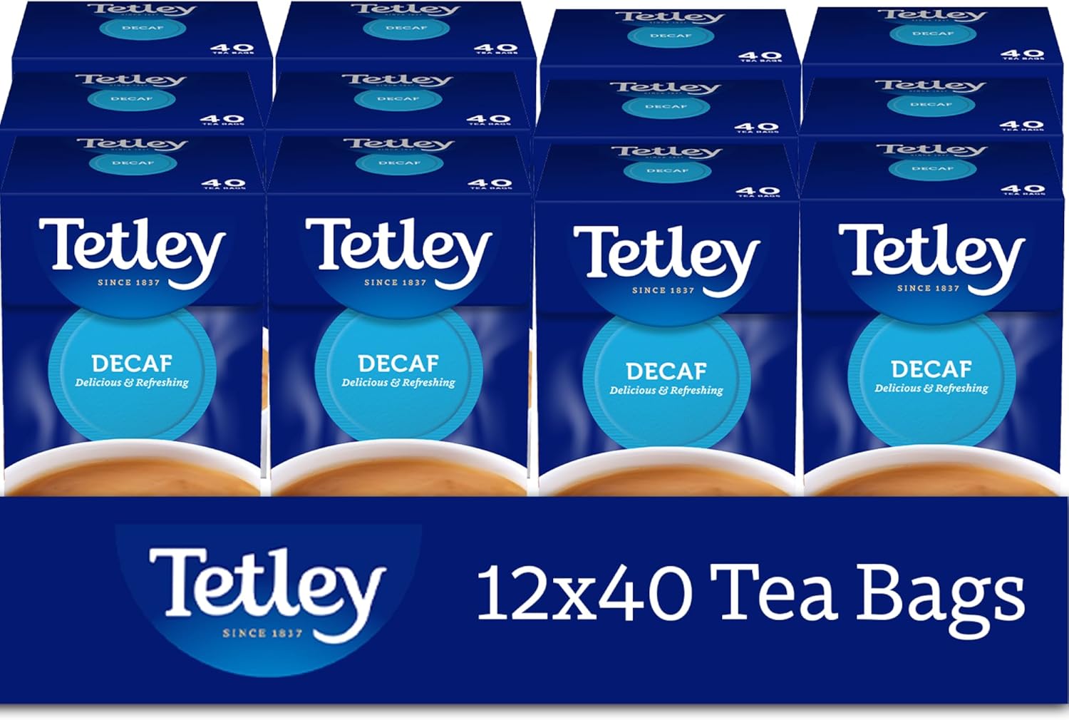 Tetley Everyday Original Decaf Black Tea Bags – Smooth Decaf Blend - Great for All Day Enjoyment - Rainforest Alliance Certified - Full-Flavoured and Refreshing - 480 Teabags (12x40 Pack)