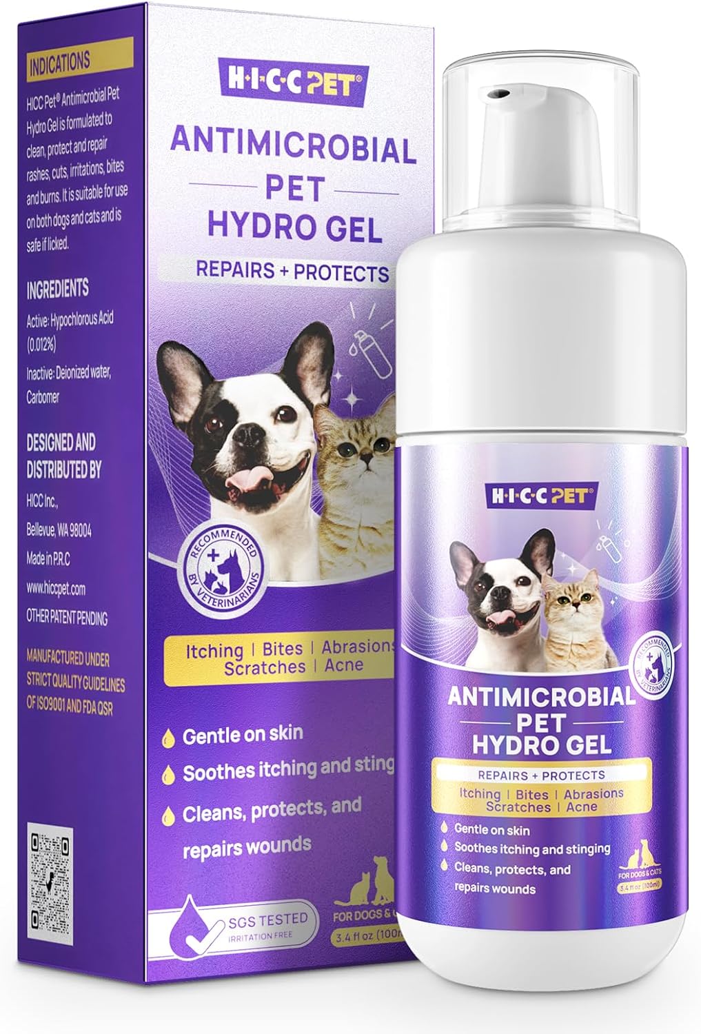 HICC PET Dog Wound Care Hydro Gel, Heals Wounds, Soothes Inflammation, Prevents Infection, Treats Bites, Scratches & Skin Ulcers, Cat Wound Care Solution, Safe for All Animals, 3.4 ounces