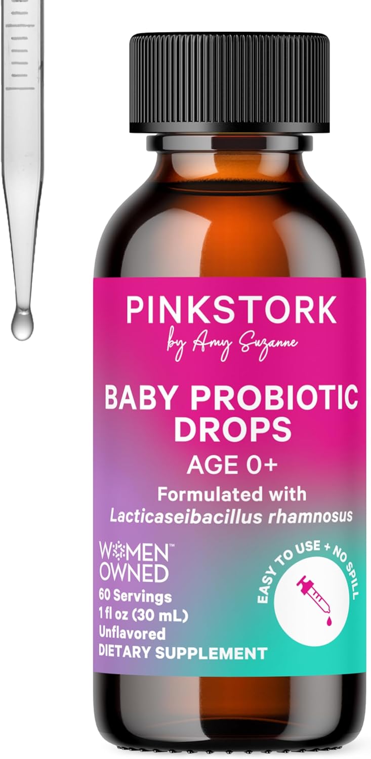 Pink Stork Baby Probiotic Drops, Newborn, Infant & Toddler Probiotics to Help Aid Digestion and Constipation Support, Newborn Essentials - 1 fl oz, 2 Month Supply